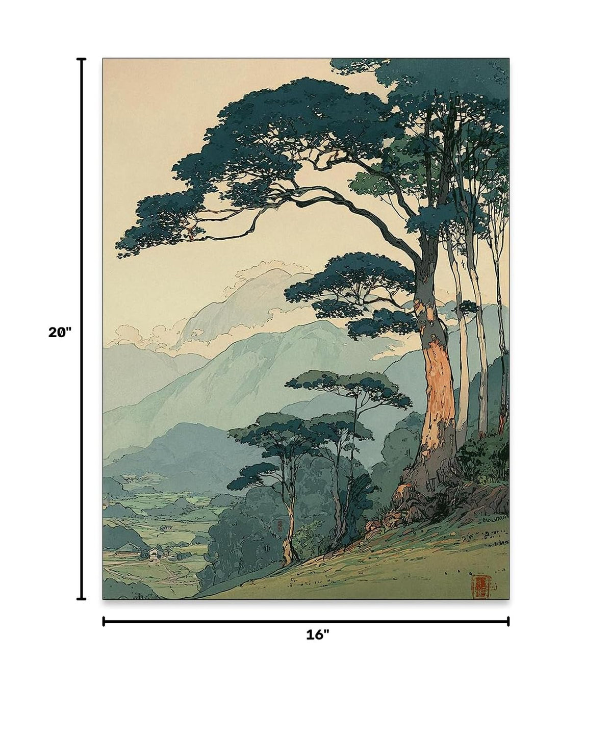 Japanese Forest Canvas Wall Art Asian Tranquil Mountain Landscape Posters Vintage Nature Tree Scene Prints Modern Ukiyo (Unframed / Japanese Prints / 20"L x 16"W)