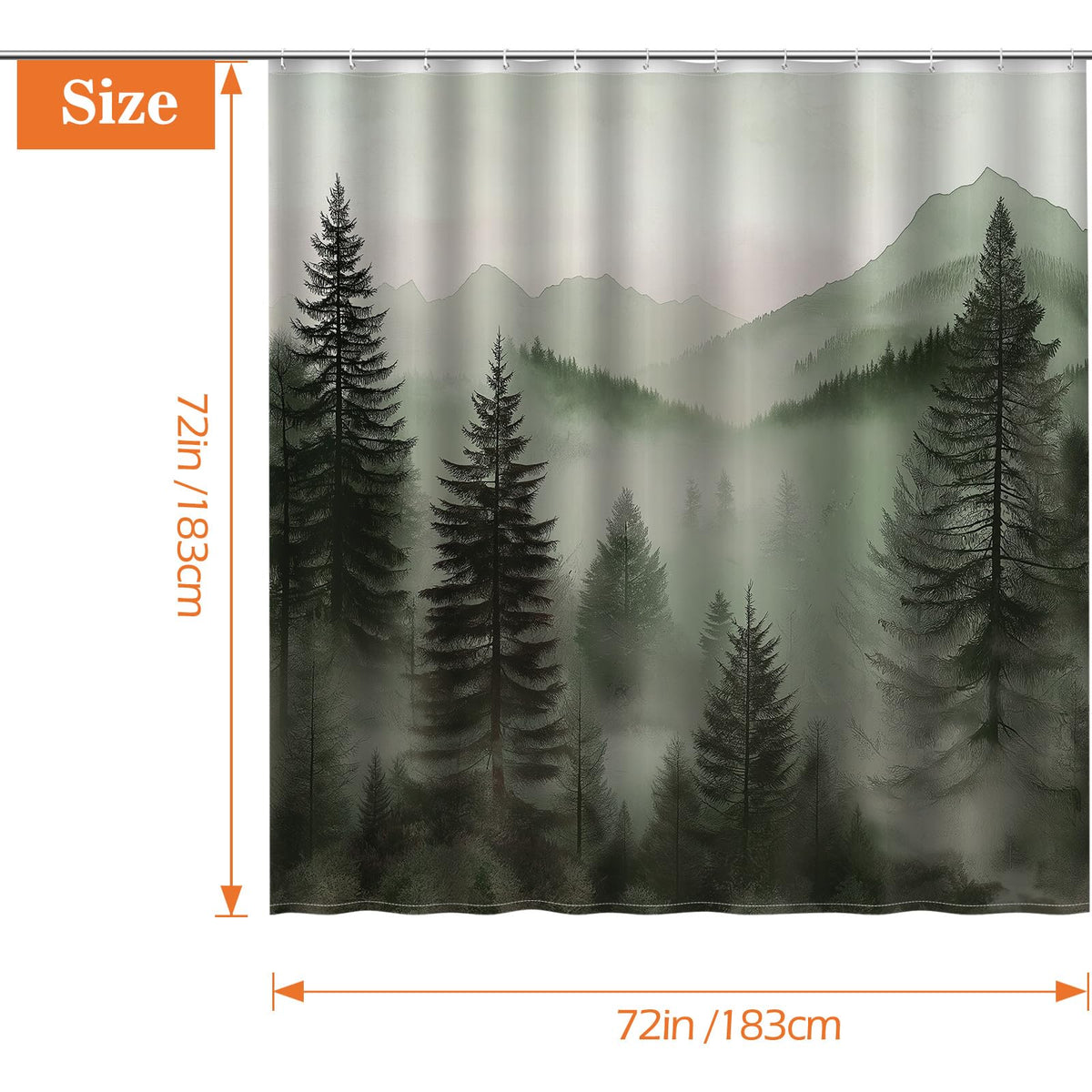 Misty Forest Shower Curtain Pine Tree Mountain Landscape Green Nature Zen Style Ombre Foggy Woodland Art Bathroom Decor Bathtub Curtain Fabric Shower Curtain Set with 12 Hooks (Misty Mountain Forest / 72"W x 72"L (Pack of 1))