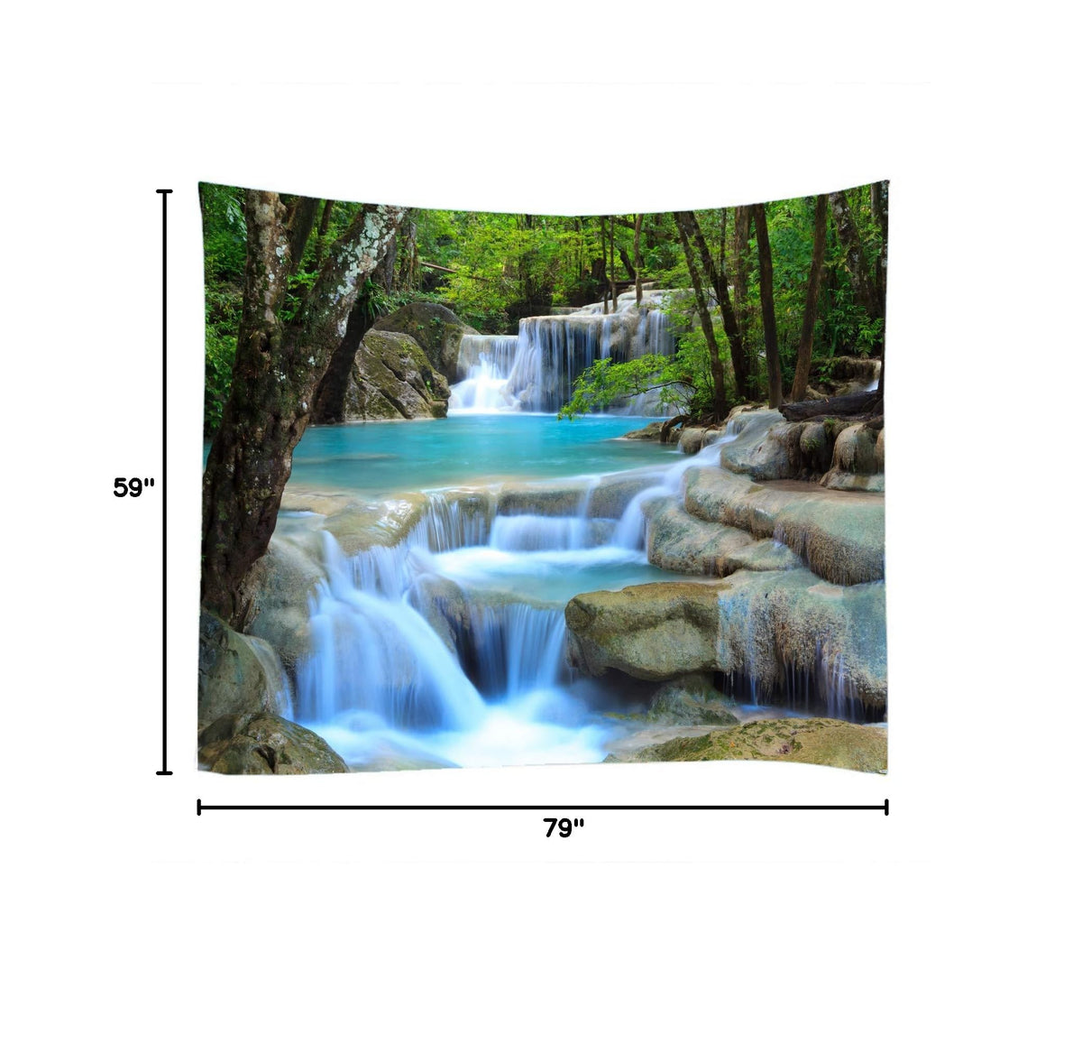 Forest Waterfall Fabric Tapestry Decorative Wall Art Tablecloth Bedspread Picnic Blanket Beach Throw Blanket Multifunctional for Bedroom Dormitory Living Room Hanging 79 x 59 Inches (Forest Waterfall Water / 79"L x 59"W)