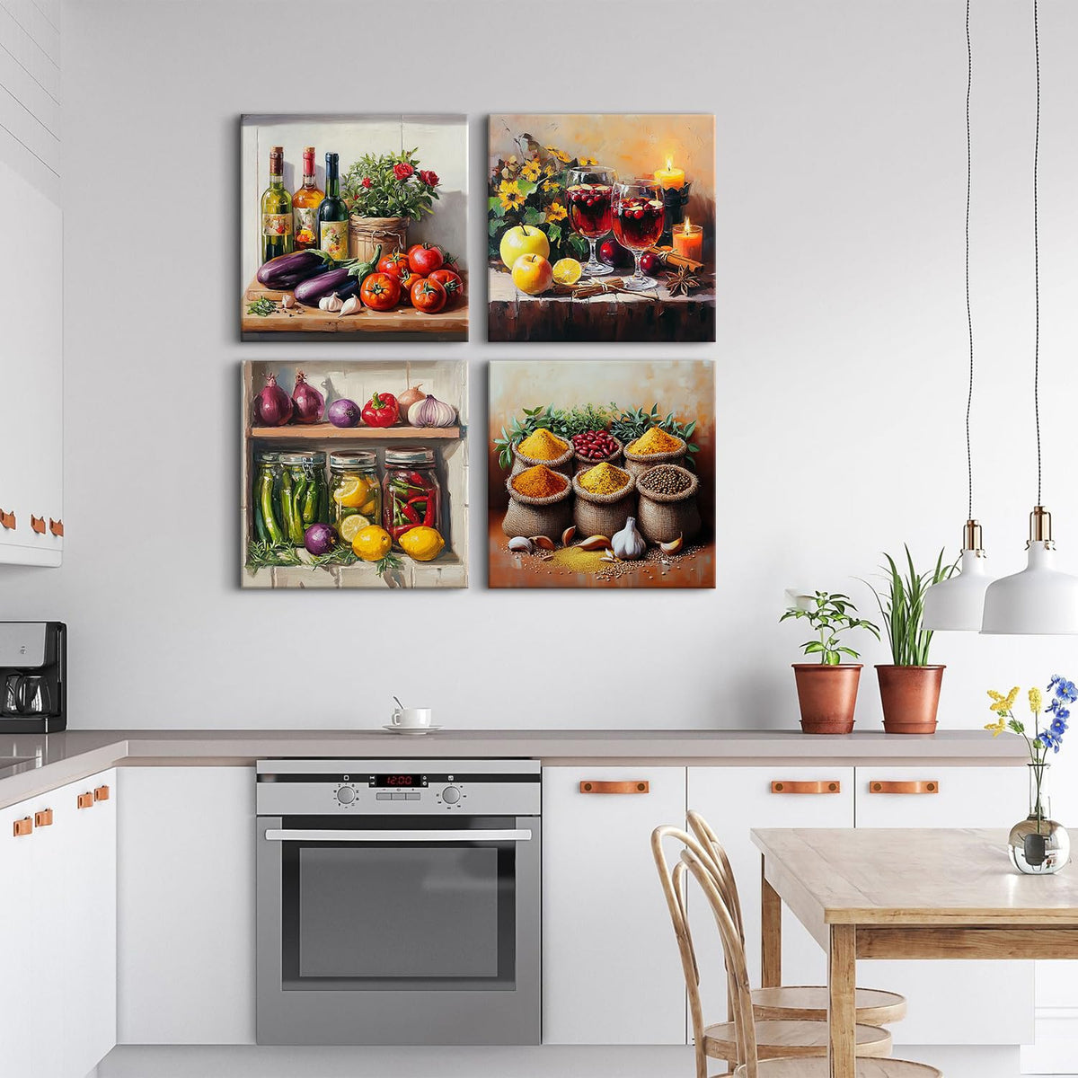 Kitchen Wall Decor Mason Jar Wall Art Spices Food Canvas Prints Kitchen Ingridients Picture Rustic Still Life Painting Vintage Healthy Vegetables Poster Artwork Dining Room Home Decoration 20x20" 4Pcs (20"L x 20"W / Retro Kitchen Decor)