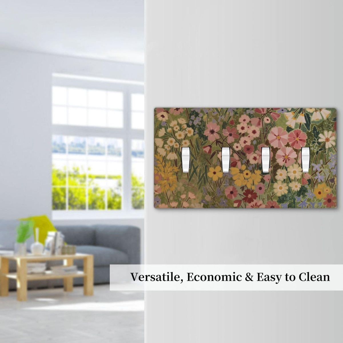 Rustic Colorful Floral Vintage Flower 4 Gang Toggle Light Switch Cover Quadruple Electrical Decorative Device Wall Plate (Rustic Colorful Floral Vintage Flower / 4 Gang Quad Toggle)