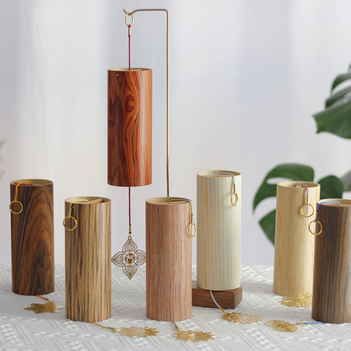 Chakra Chimes Natural Bamboo Wind Chimes Meditation Chord Windchime Wind Bell for Home Decoration Zen Mindfulness Sacral Chakra (Sacral)
