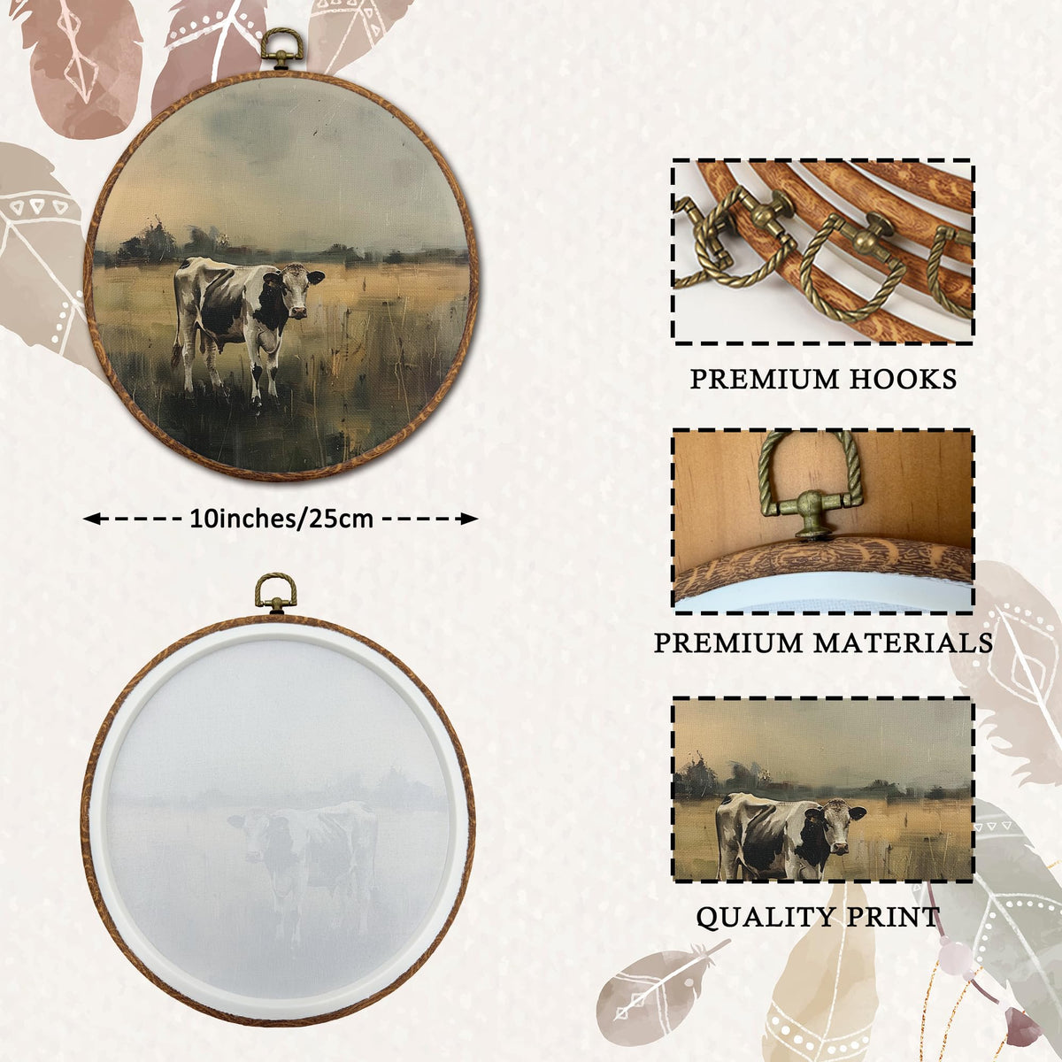 Vintage Farmhouse Cow Round Wall Art (21Child)