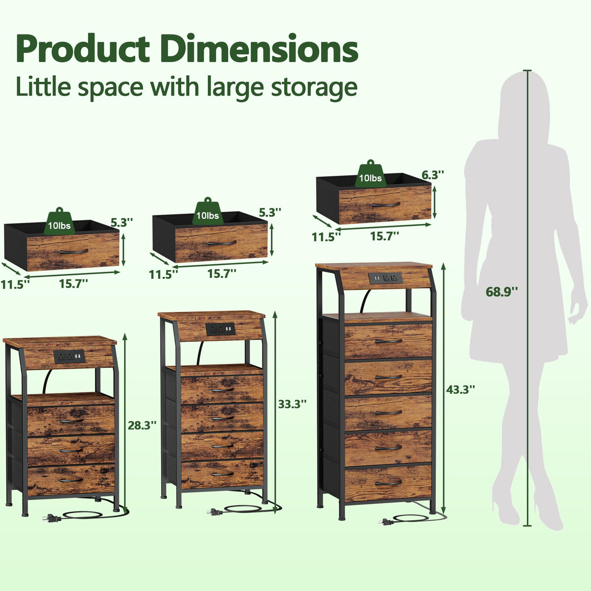 5 Drawers Dresser with Charging Station (5 Drawer / Rustic Brown)