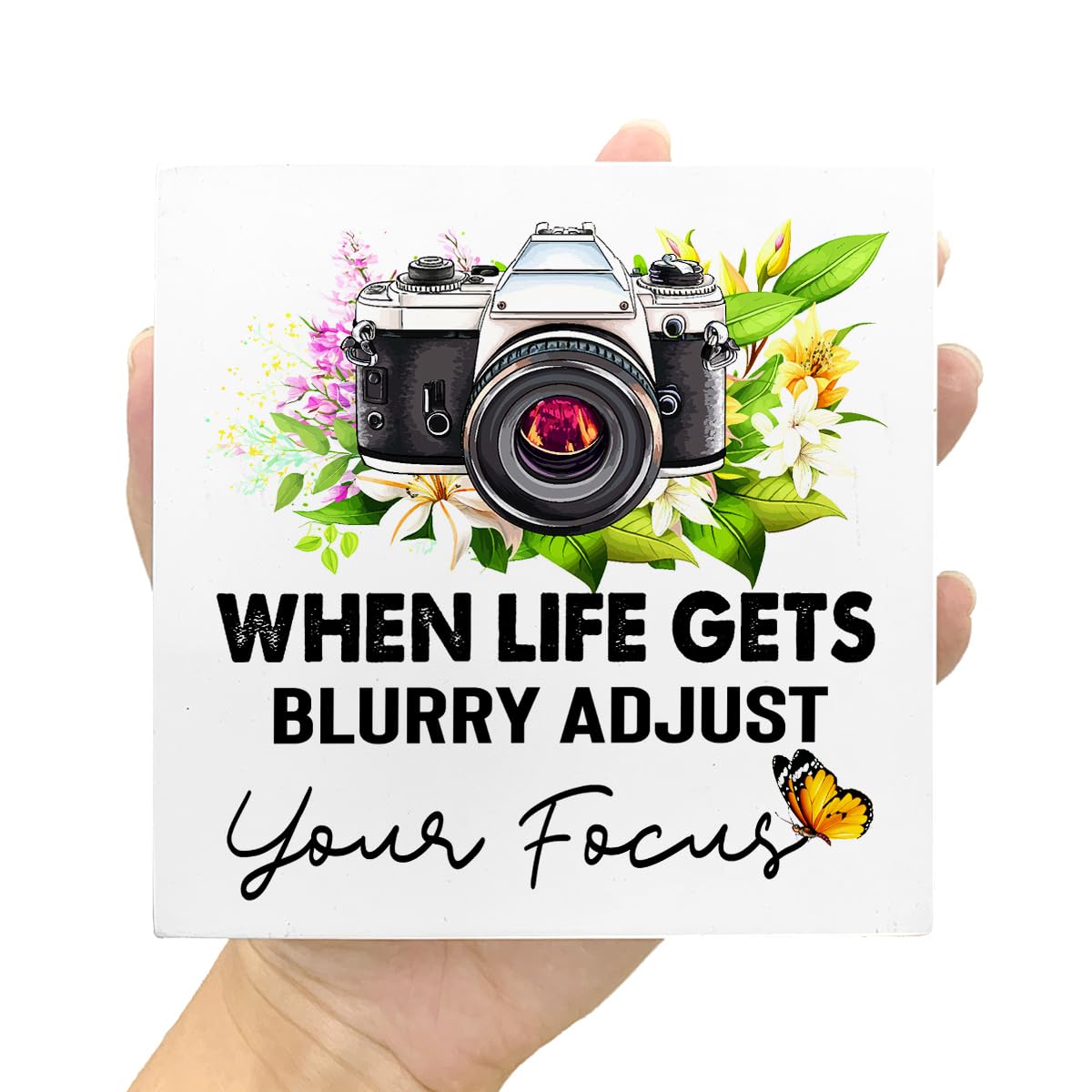 Reflective Focus Wooden Box Sign Motivational Decor V551 (when life gets)