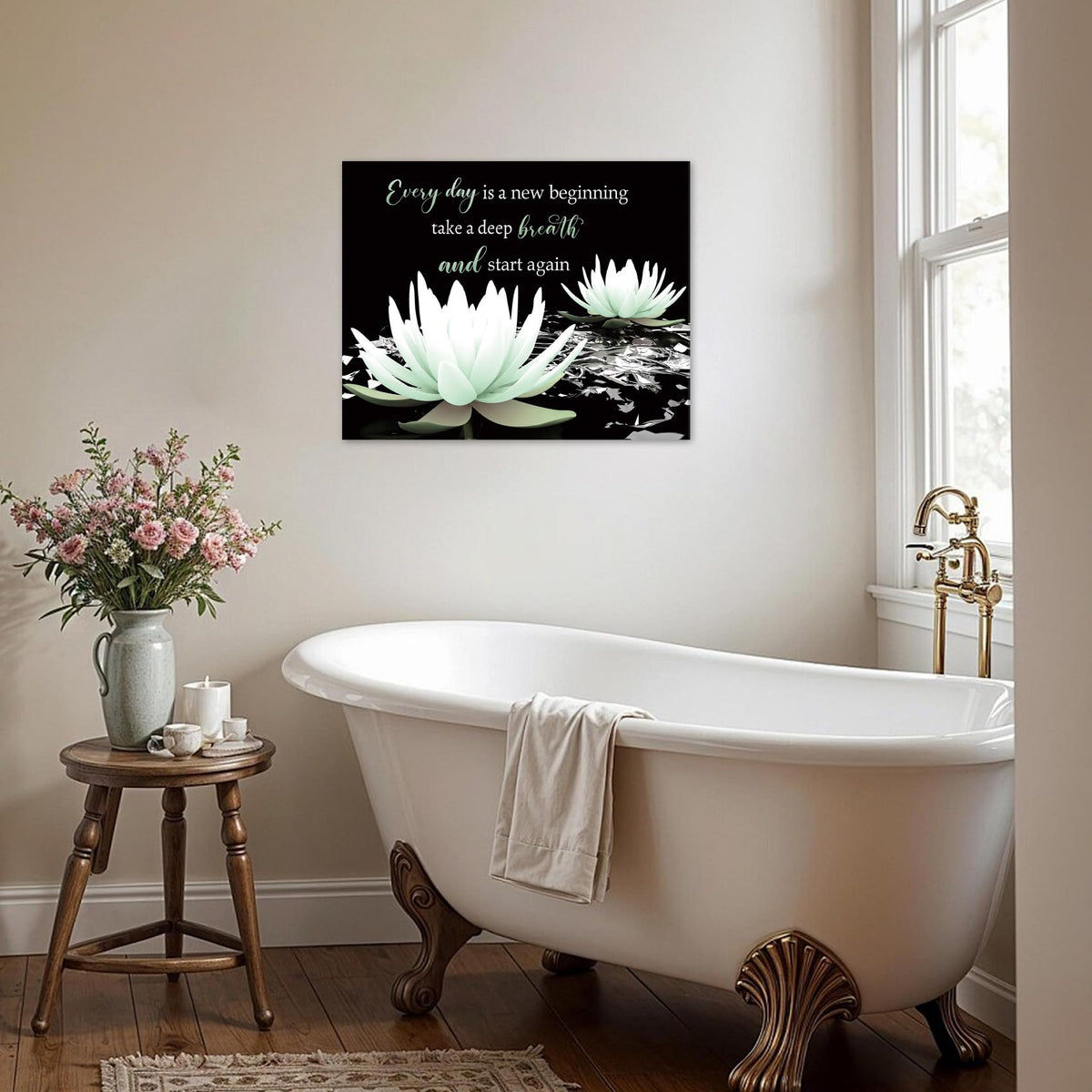 Sage Green Floral Wall Art Black and Green Canvas Wall Art for Living Room Modern Zen Yoga Spa Wall Decor for Bedroom Bathroom Home Office Ready to Hang 12L x 12W Inch (Green / 12"L x 12"W)
