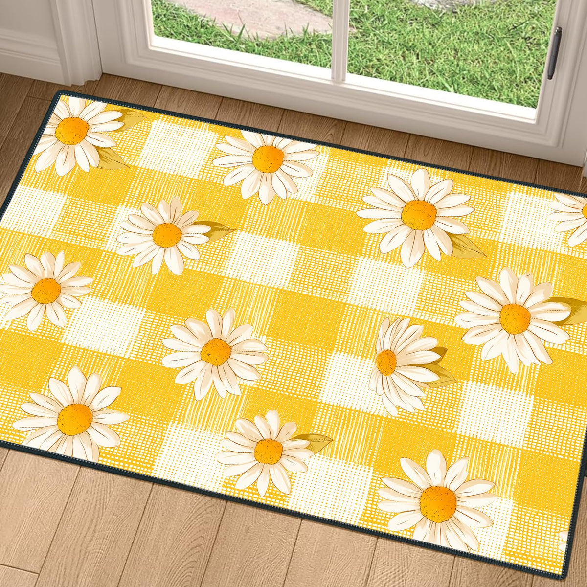 2x3FT Yellow Gingham Daisy Area Rug (#7 / 2' x 3' (Rectangular))