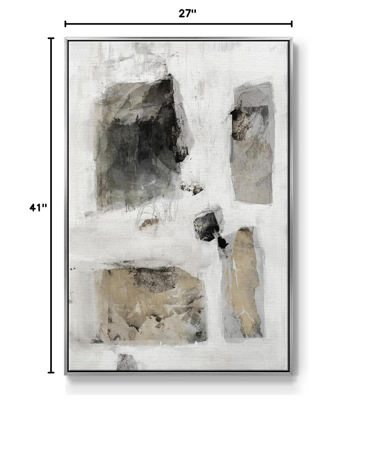 Canvas Home Decor Paintings Rustic Stone Wall Patterns Abstract Silver Floater Frame Wall Prints for Living Room Kitchen Office (41"L x 27"W / A Simple Love I V30)