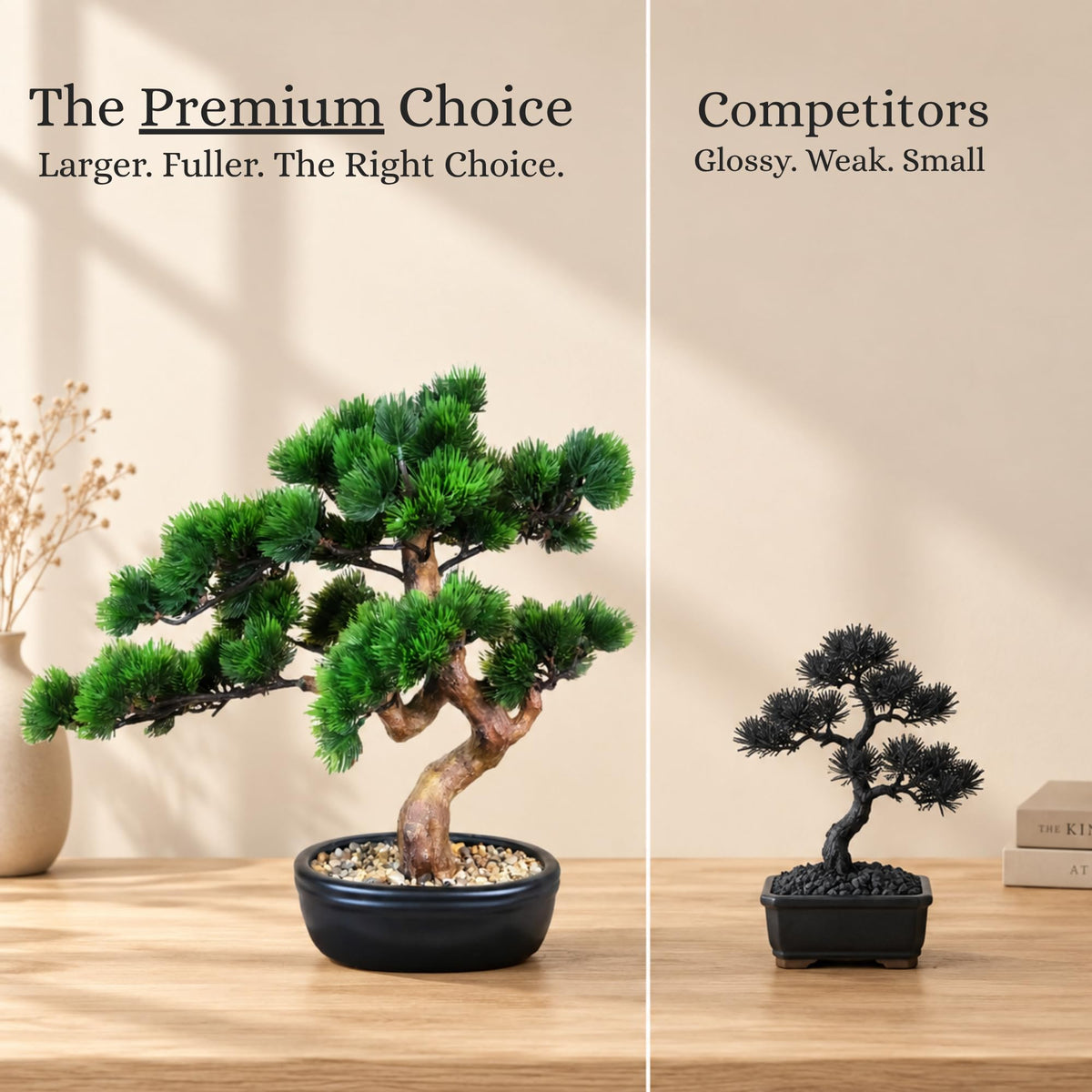Artificial Bonsai Tree 16" Tall with Realistic Wood and Ceramic Pot (Pine)