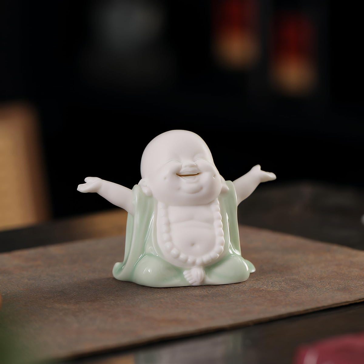 3.15 Inch Small Green Laughing Buddha Statue for Home Decor (Green)