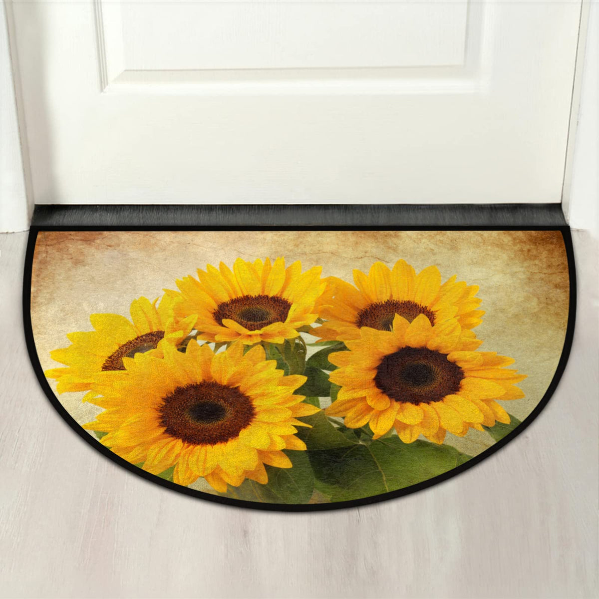 Half Round Doormat Retro Flower Sunflower Non (A06:yellow Sunflower)