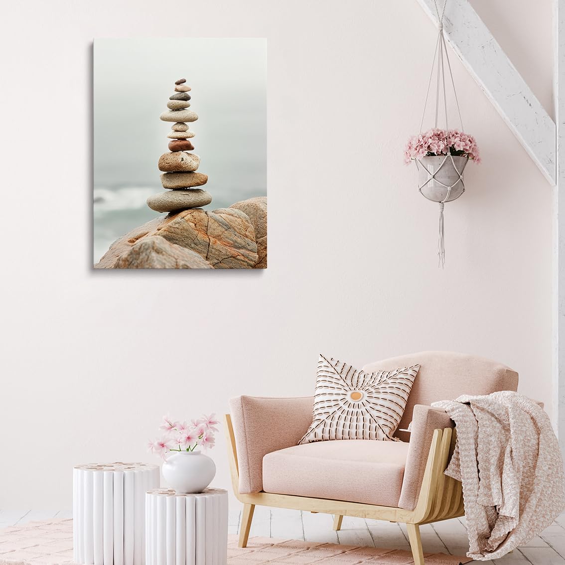 Tall Zen Rock Stack Wall Art (Wood Framed-7 / 24"L x 36"W)