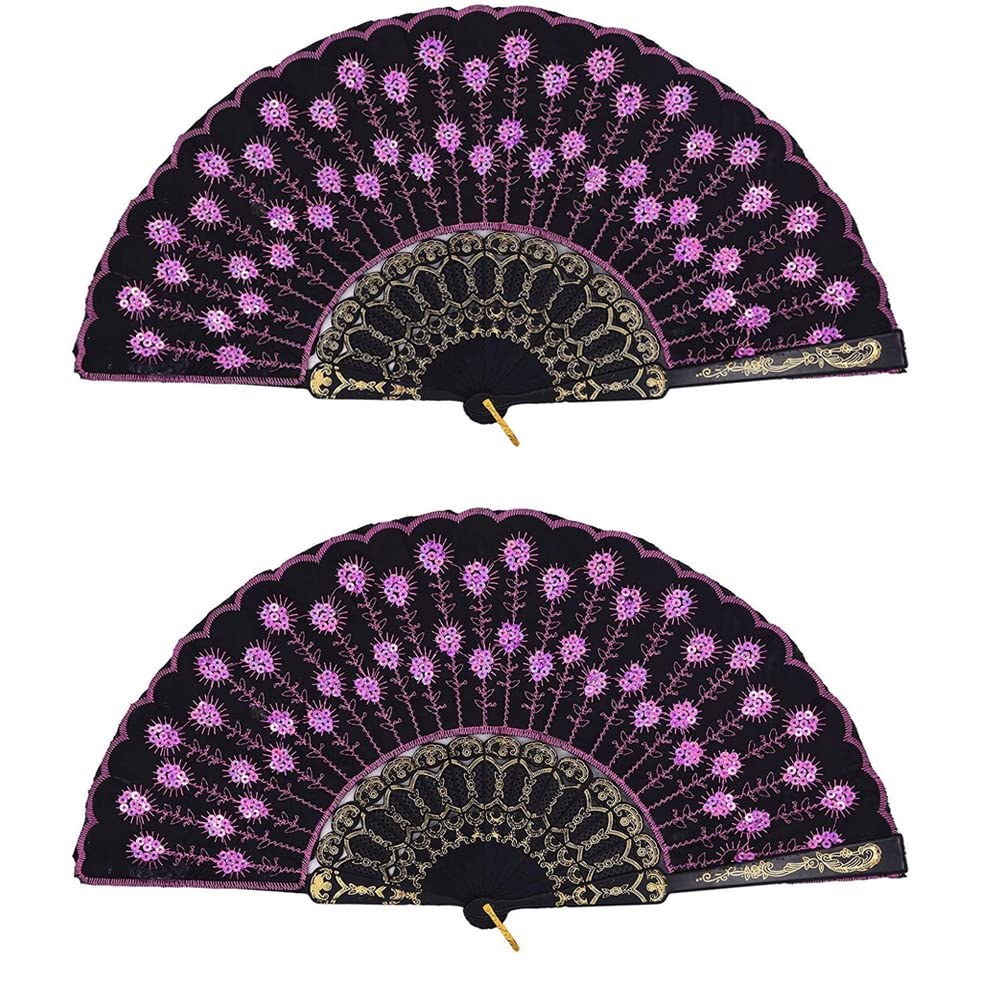 Spanish Folding Hand Fan (Pink,2 PCS)
