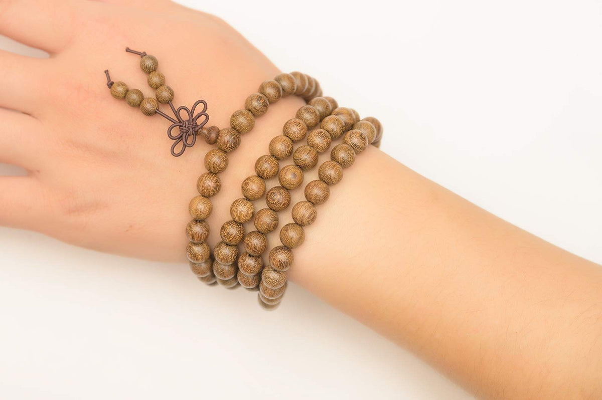 Mala Beads Bracelet 108 8mm Prayer Meditation Sandalwood Elastic (8mm Gold Sandalwood)
