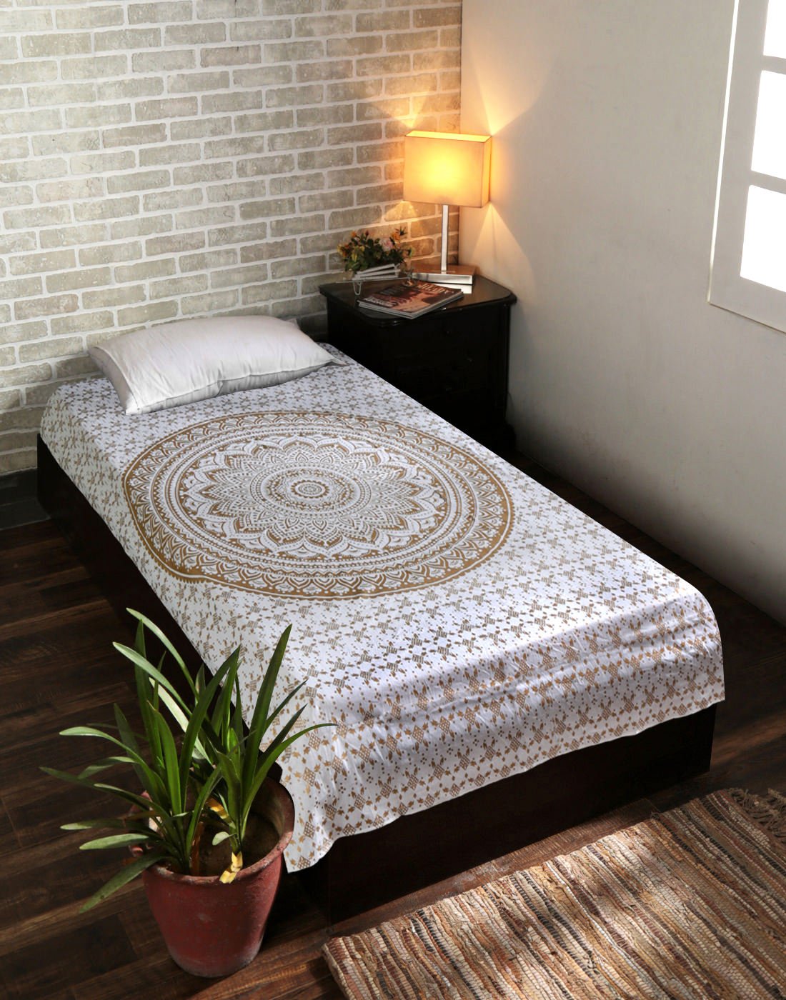 Golden Mandala Tapestry Wall Hanging Bohemian Ombre Art Hippie Bedroom and Living Room Boho Decor Cotton Tapestries Twin 84x54 Inches (Golden / 84"L x 54"W)
