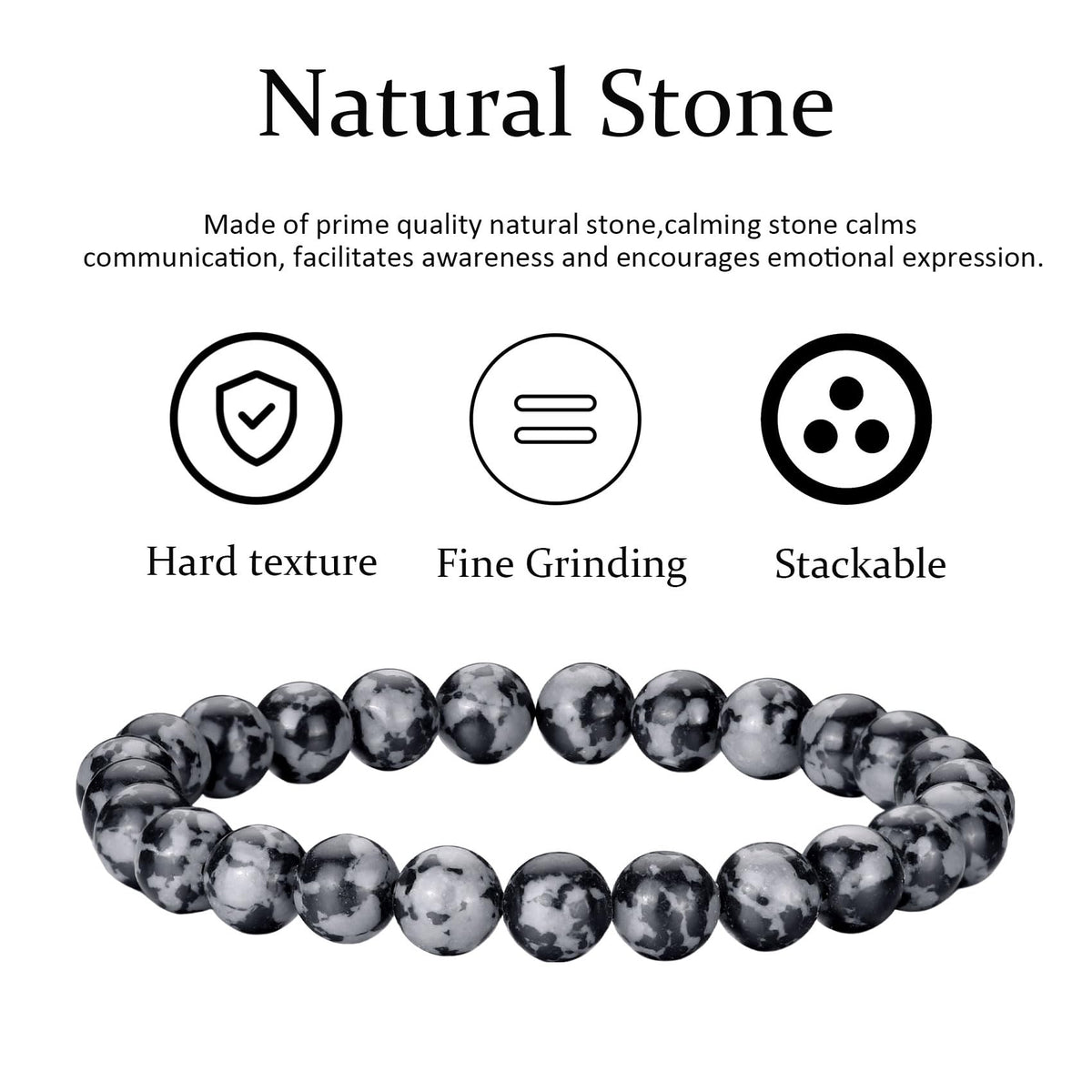 Mens Bracelets 8MM Natural Stone Beads Bracelet Set Stretch Adjustable Beaded Bracelets for Men (4,black,white)