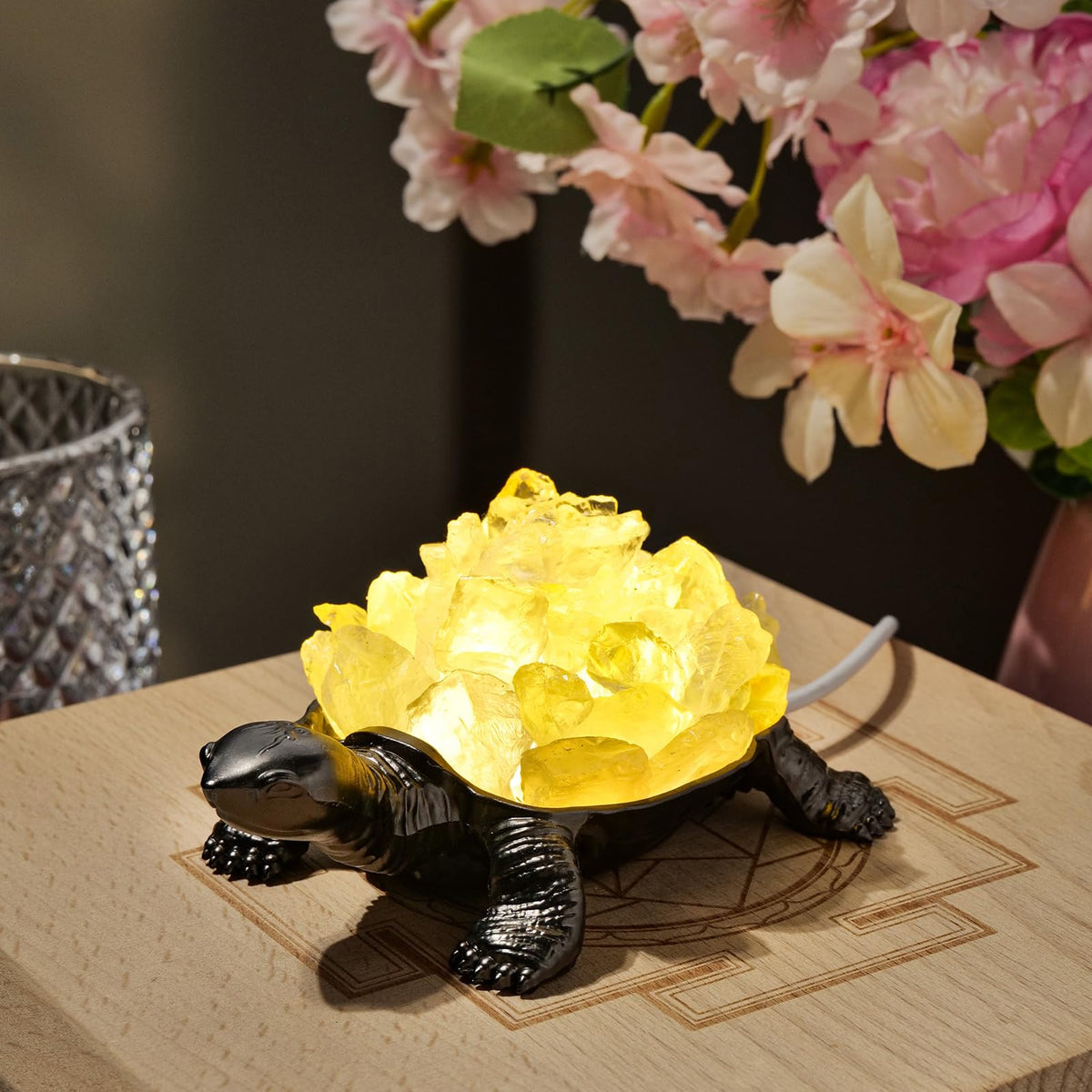 Natural Citrine Turtle Night Lamp Healing Crystal Bedroom Bedside Table Lamp USB Port Home Decor Women Men Gift (Yellow2)