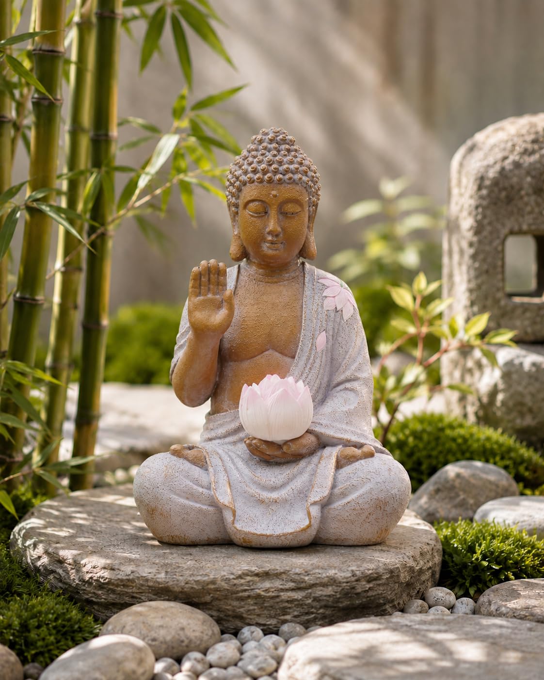 Solar Buddha Garden Decor (27CM White)