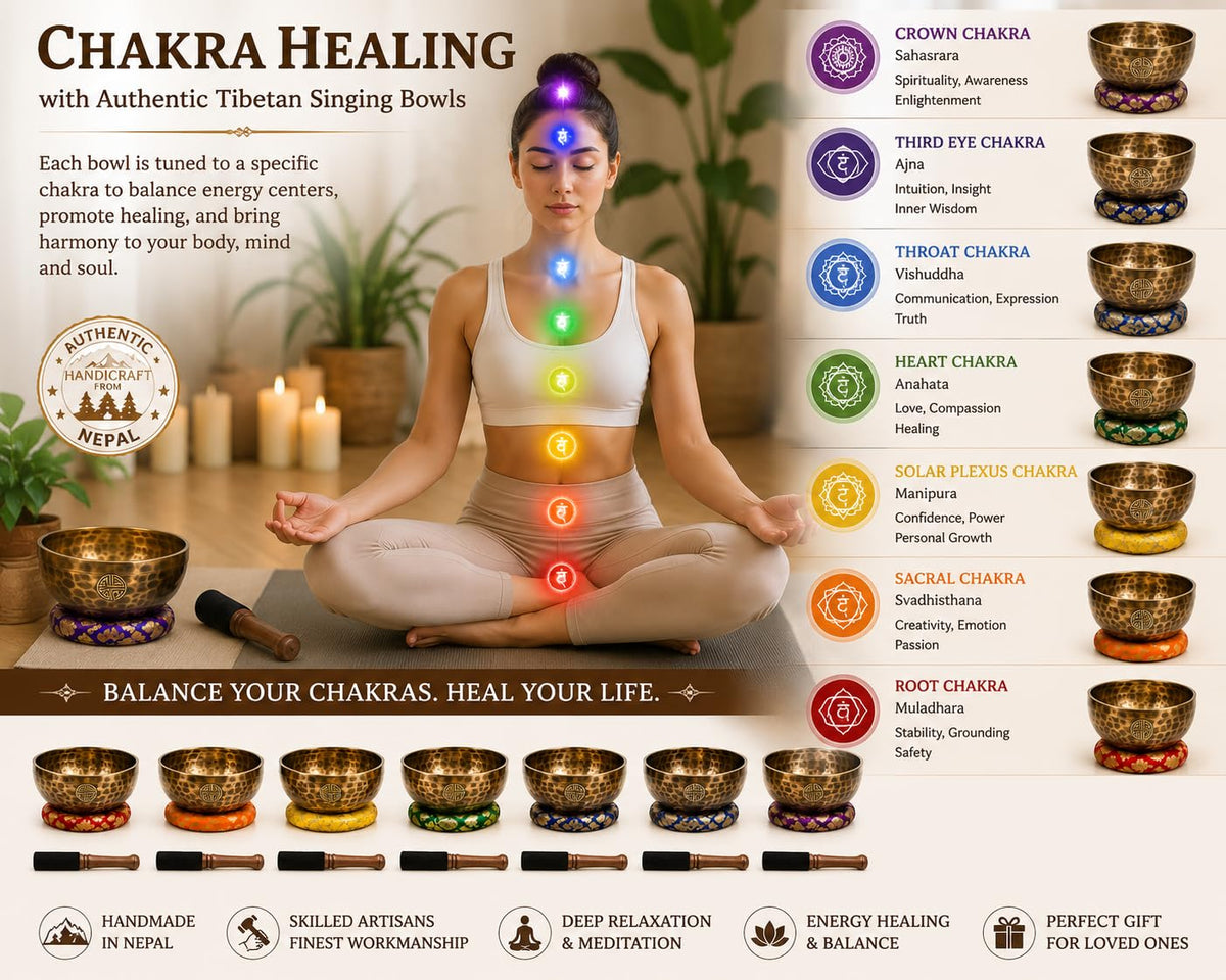 Chakra Healing Tibetan Singing Bowl (Style 1 | Set of 7 Bowl)