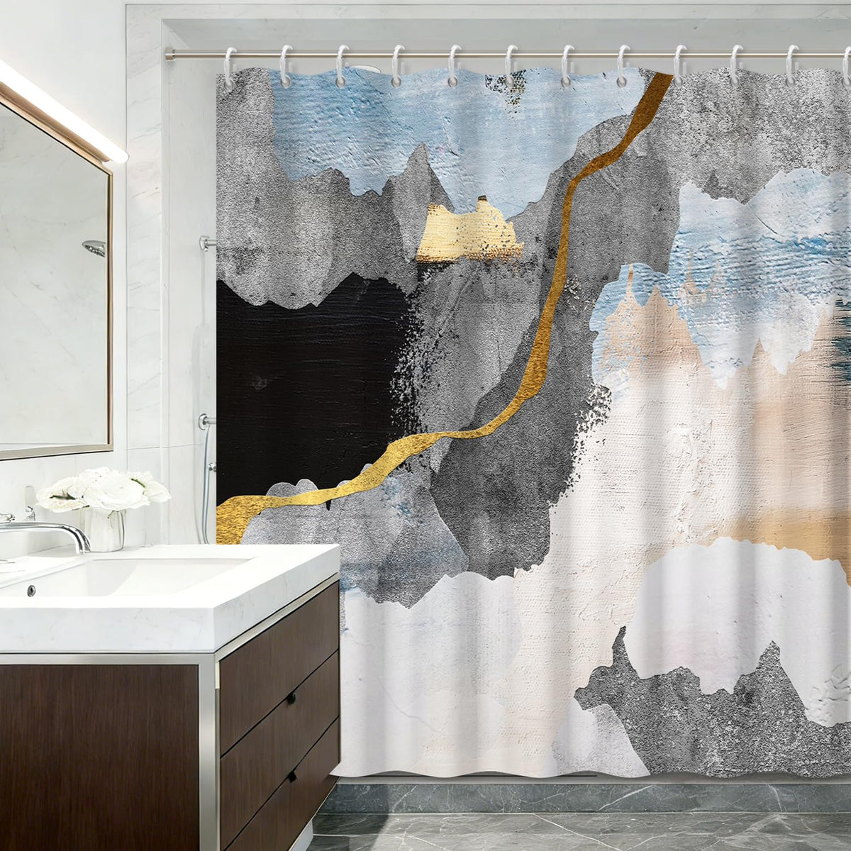 Abstract Art Shower Curtain with Hooks (Abstract Art-b)