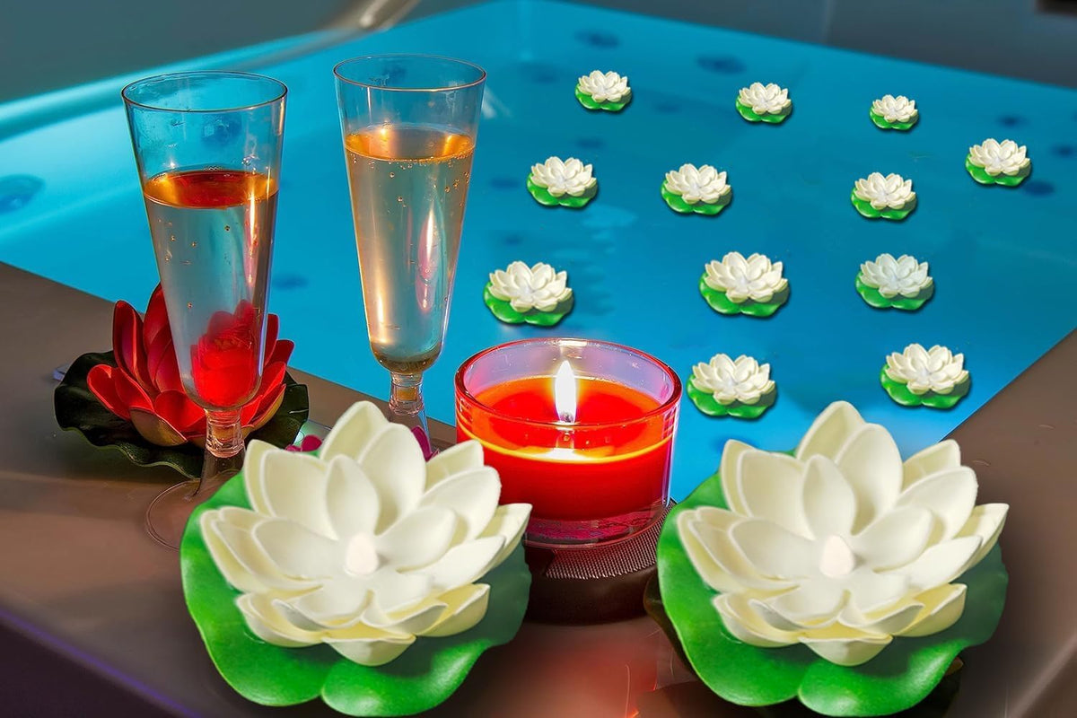 14 PCS Waterproof Floating Lotus Light (6In White)