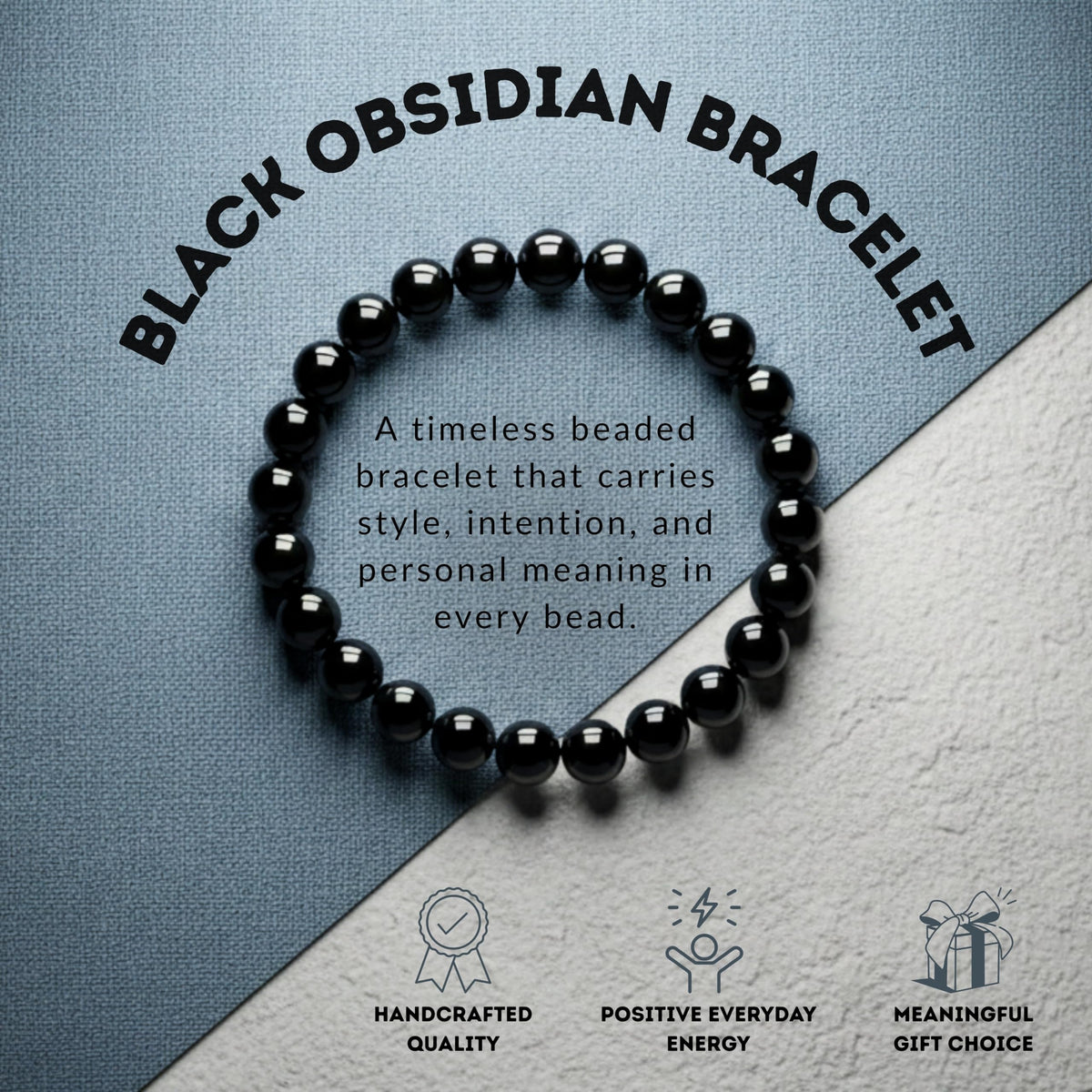 Black Obsidian Bracelet 8mm Beaded Bracelet (Black Obsidian / Large)