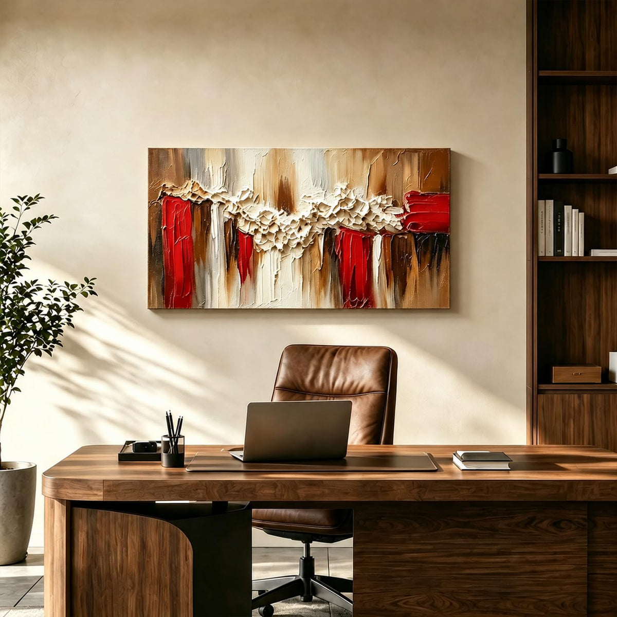 Vintage Neutral Abstract Canvas Wall Art for Living Room Mid Century Modern Painting Picture Minimalist Beige Brown Red Wall Decor (40"L x 20"W / Red Neutral)