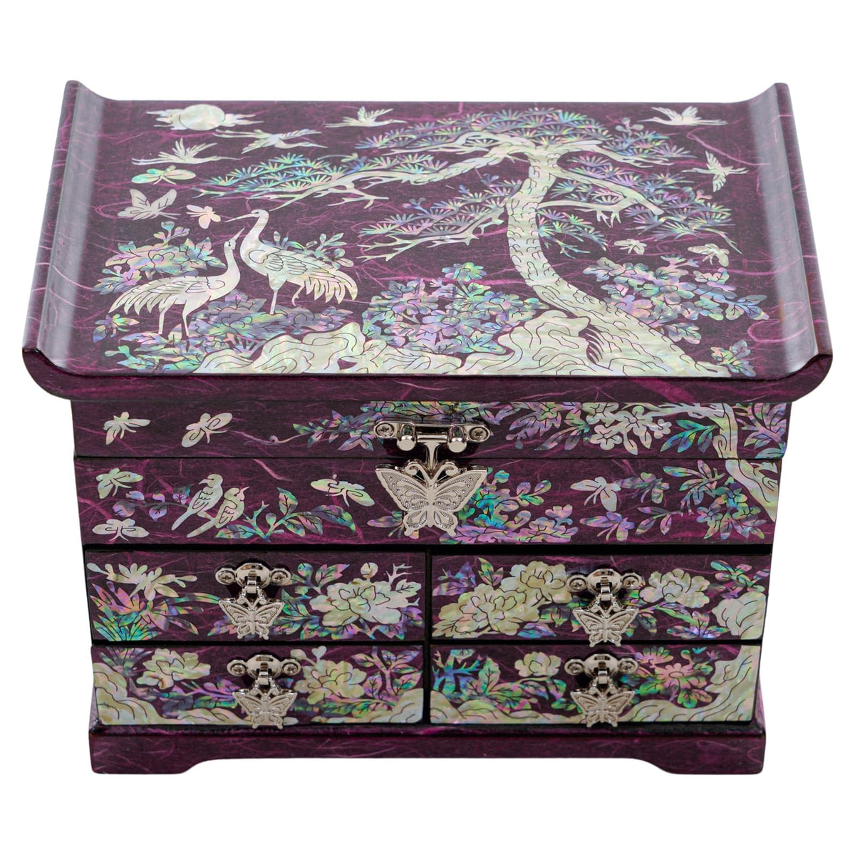 Mother of Pearl Jewelry Box (Crane and Pine Tree - Purple)