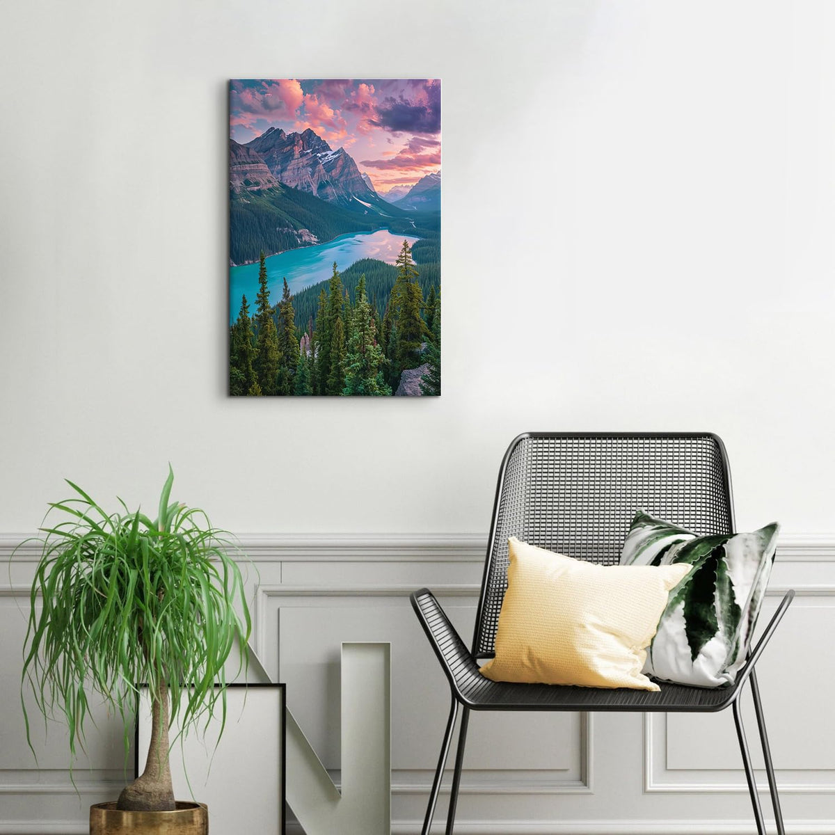 Mountain Landscape Wall Art Bathroom Wall Decor Blue Lake Scenery Canvas Prints Forest Photography Picture Trees Painting Poster Nature Modern Artwork for Living Room Office Home Decorations 16x24" (24"L x 16"W / Baff National Park)