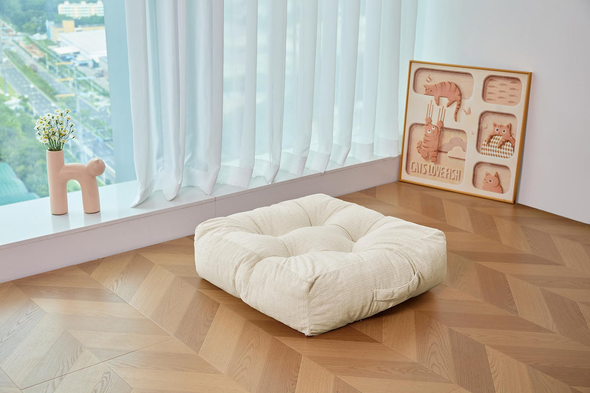 Floor Pillow Cushion for Adults Sitting (22 x 22 x 6 inches / Square Beige)