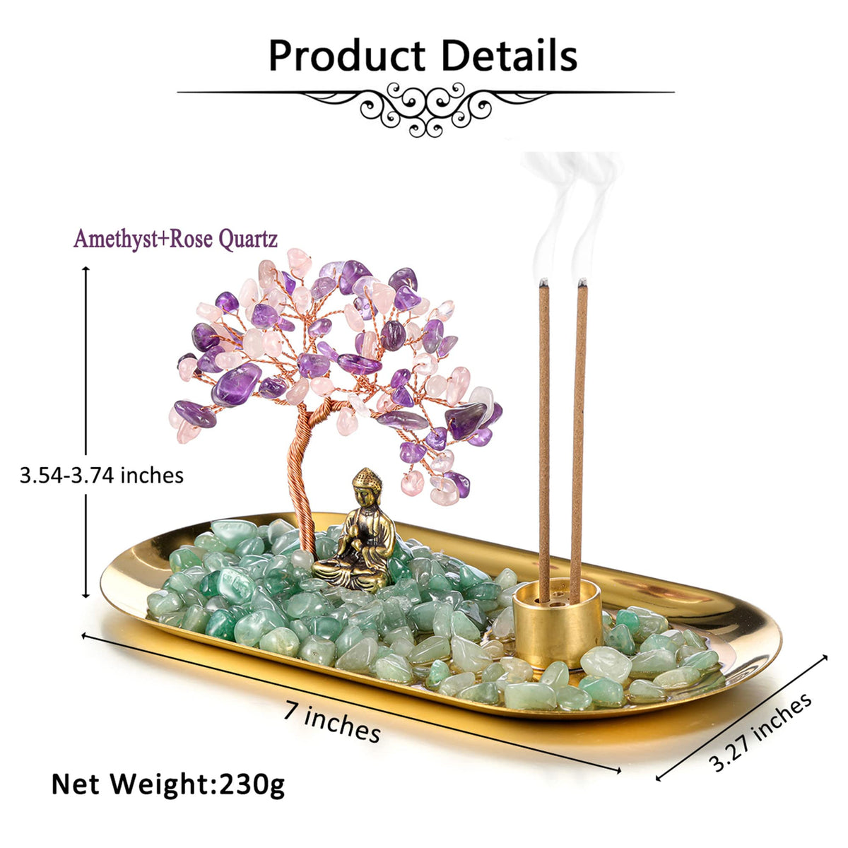 Crystal Incense Holder for Sticks (Amethyst&rose Quartz)