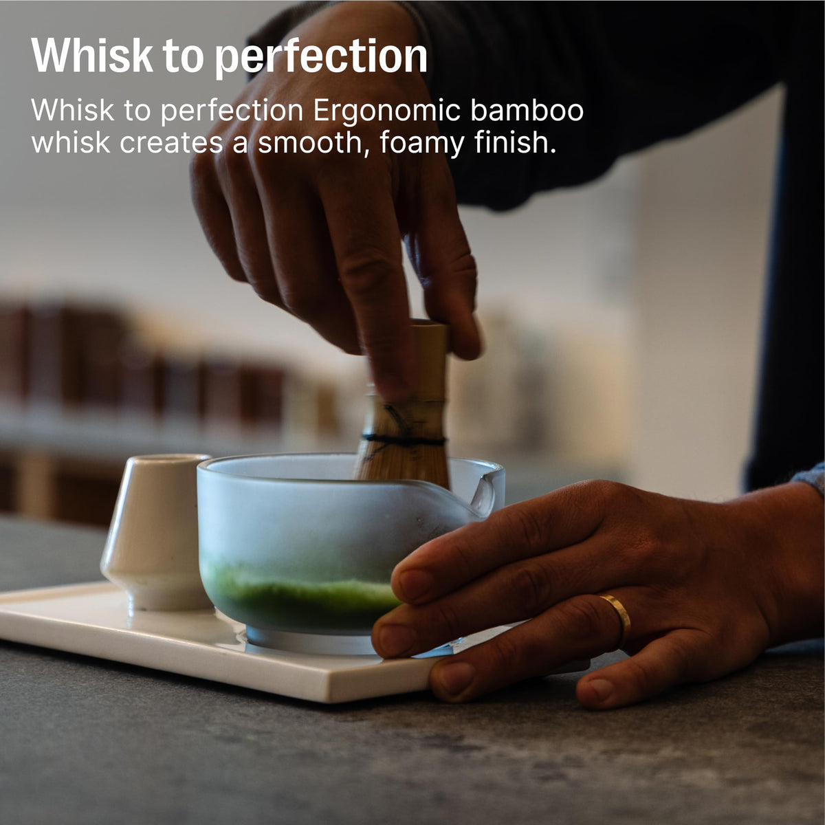 Matcha Set, 6-Piece Ceramic Matcha Bowl Kit with Display Tray (Matte White)