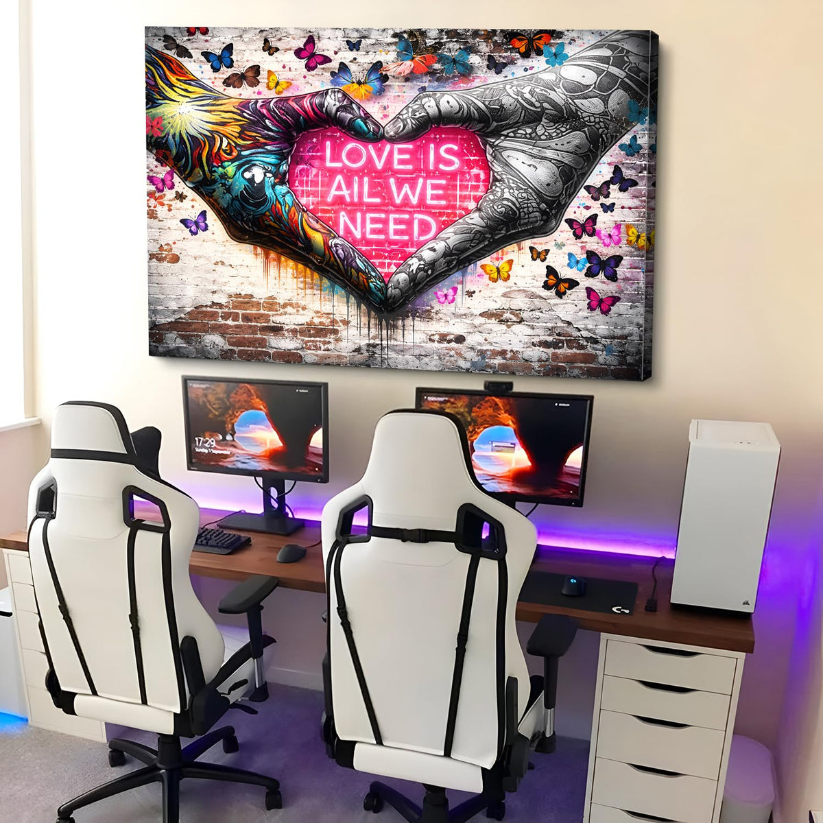 Graffiti Wall Art Banksy Hands Wall Decor Colorful Love Heart Picture Decor Abstract Gesture Canvas Painting Prints Banksy Street Pop Art Poster Modern Cool Artwork for Living Room Decorations 32x48” (48"L x 32"W / Banksy Hand)
