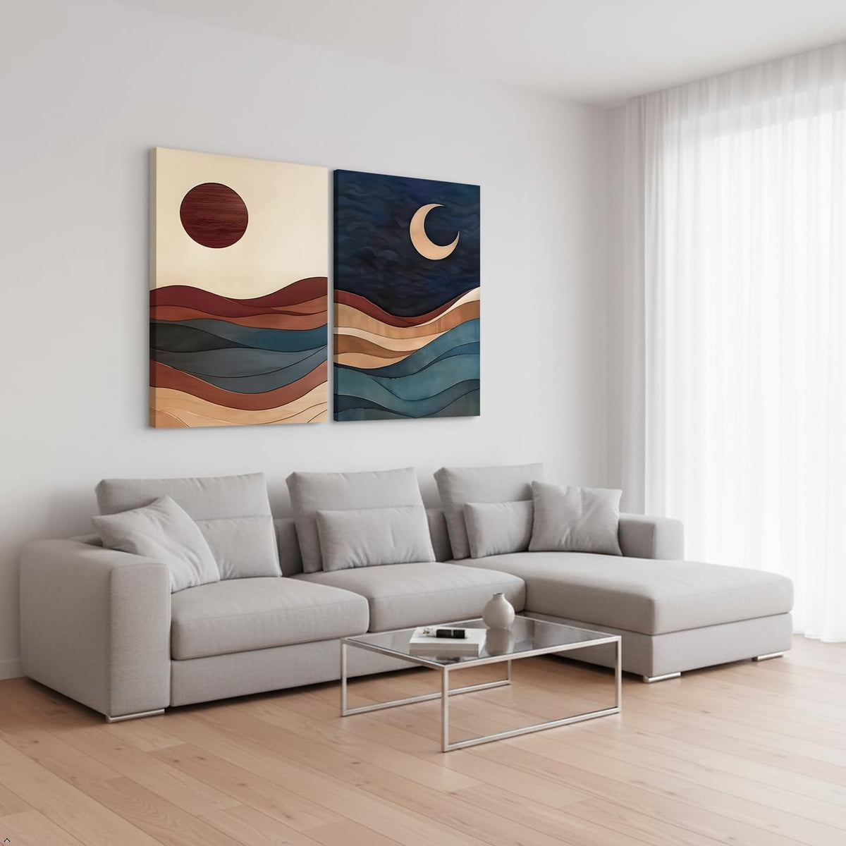 2 Piece Sun and Moon Canvas Wall Art (riyue / 24"L x 16"W)