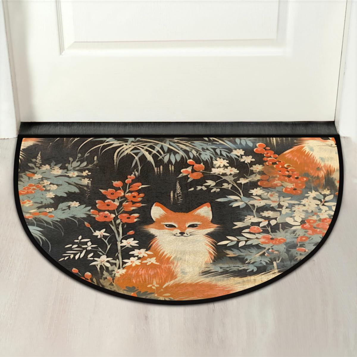 Fox Half Round Doormat Non Slip Half Moon Rug Outdoor Welcome Mat (B 015)