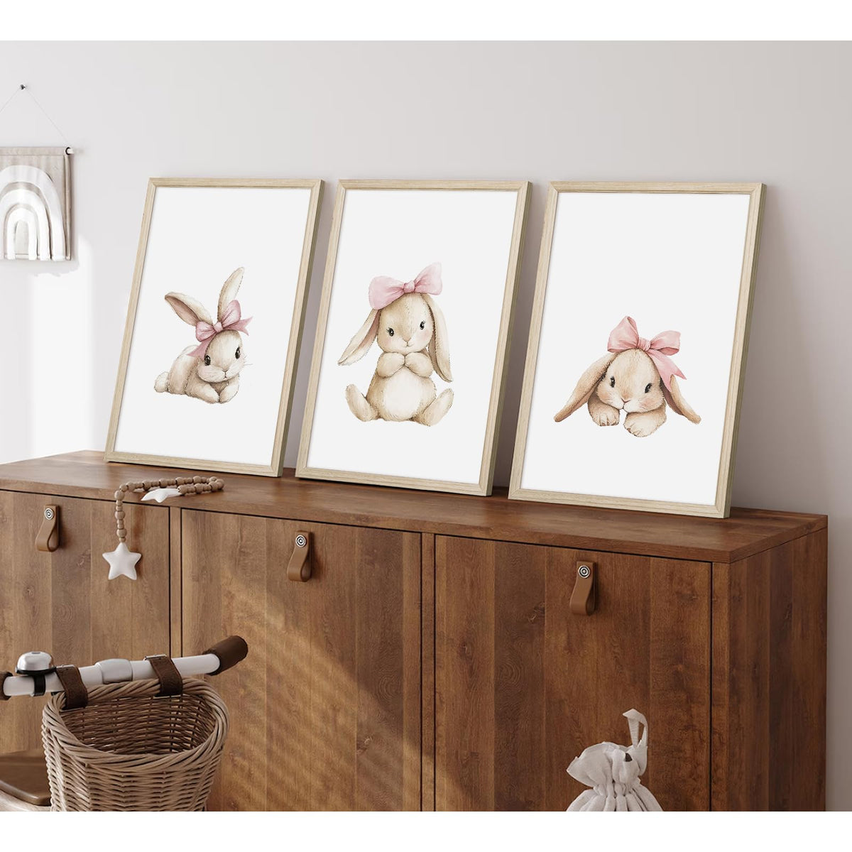 Nursery Bunny Wall Art Decor Bunny Prints Baby Girl Room Canvas Wall Art Decor Pink Baby Girl Nursery Painting Woodland Rabbit Spring Artwork Poster for Bedroom 16x24x3 Inch Wood Framed (16x24 Inch Framed / Cute Rabbit Prints)