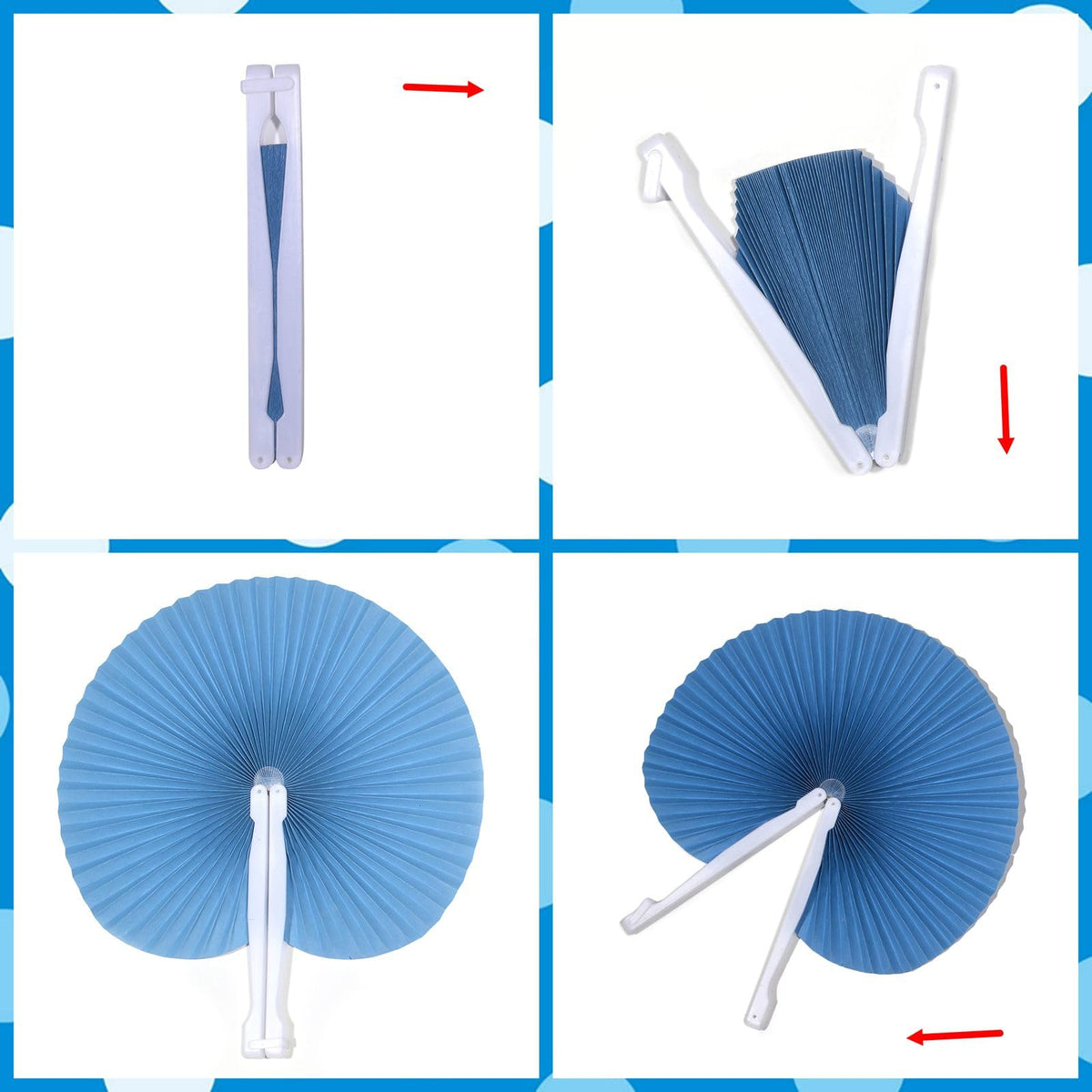 20 Pieces Blue Round Paper Fans (Blue / 20 PCS)