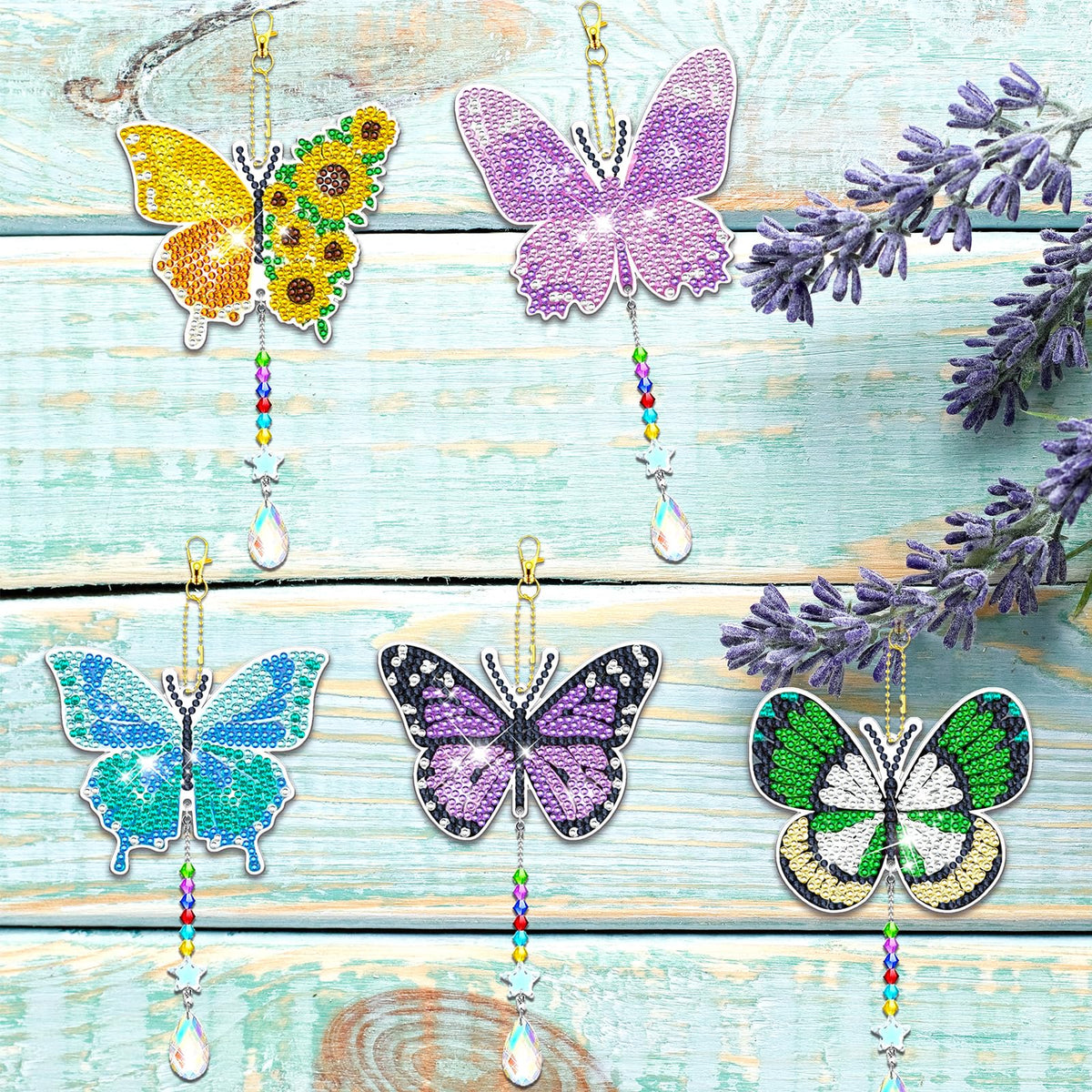 6 Pcs Butterfly Diamonds Paintings Kits Suncatcher Double Sided Rhinestone Painting Wind Chimes 5D DIY Diamond Painting Kits Paint by Number Crystal Hanging Ornaments Mom Gifts (Colorful Butterfly)