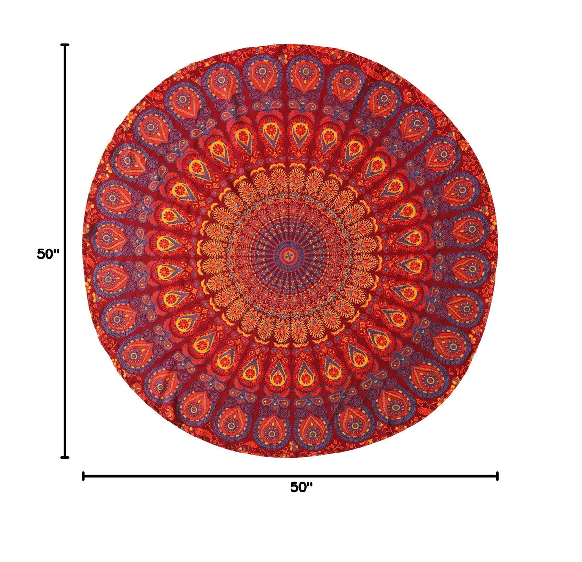 Round Tapestry Wall Hanging Ombre Hippie Mandala Bohemian Hippy Intricate Indian Tapestries Tablecloth 50 Inches (Maroon_Yellow / 50"L x 50"W)