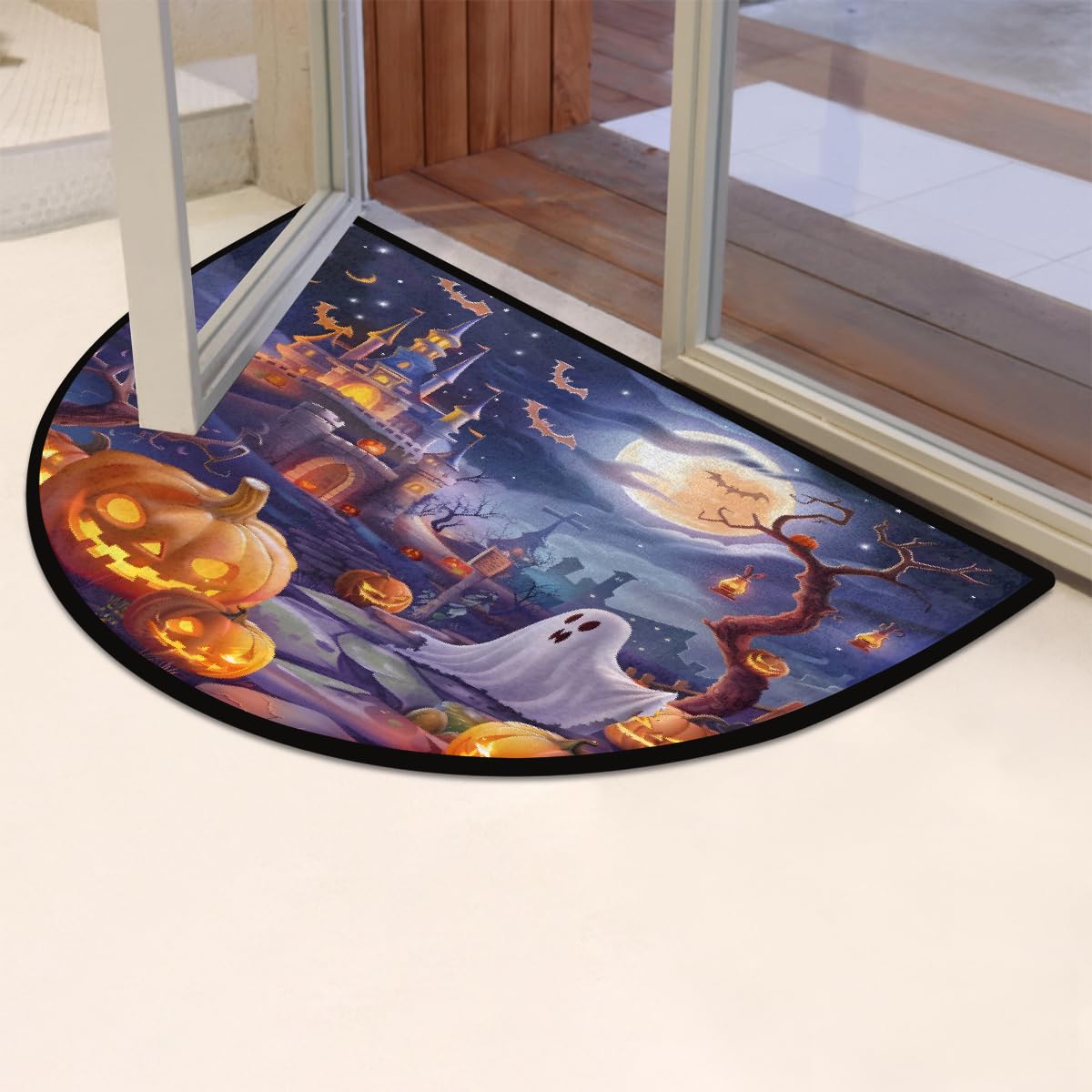 Ghosts Half Round Door Mat Indoor Entrance Semi Circle Area Rugs (Z Ghosts Halloween Castle)