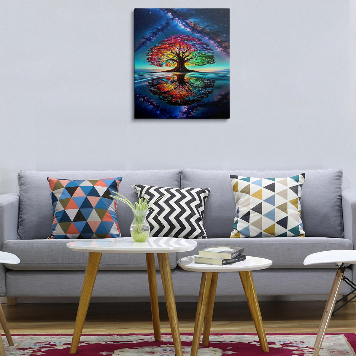 Tree of Life Canvas Wall Art Framed Cosmic Star Landscape Decor 16x24 Inch (Rainbow Tree / 24"L x 16"W)
