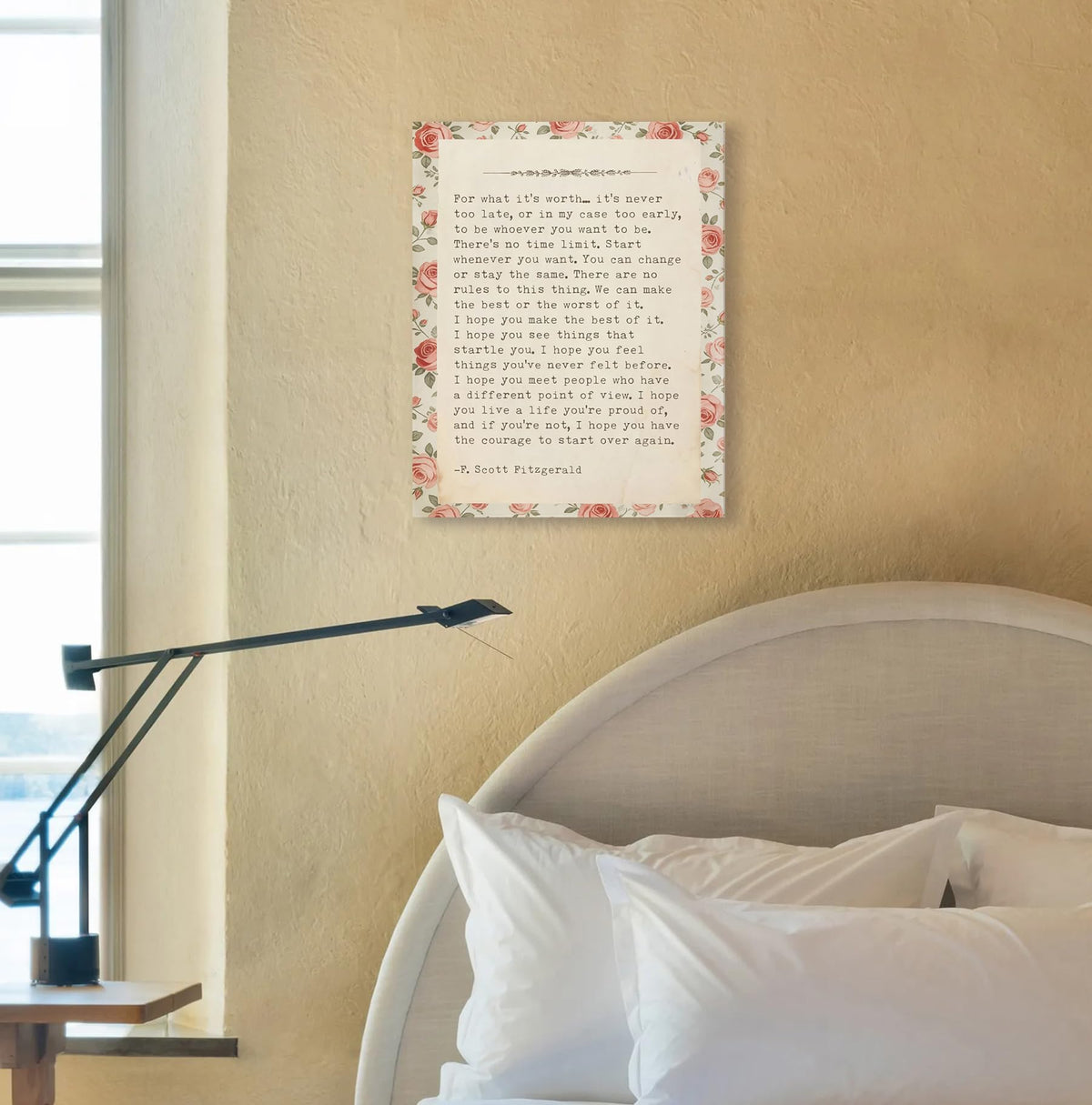 Inspirational Book Quote Wall Art Decor 11x14 Inches (Literary Pink Floral)
