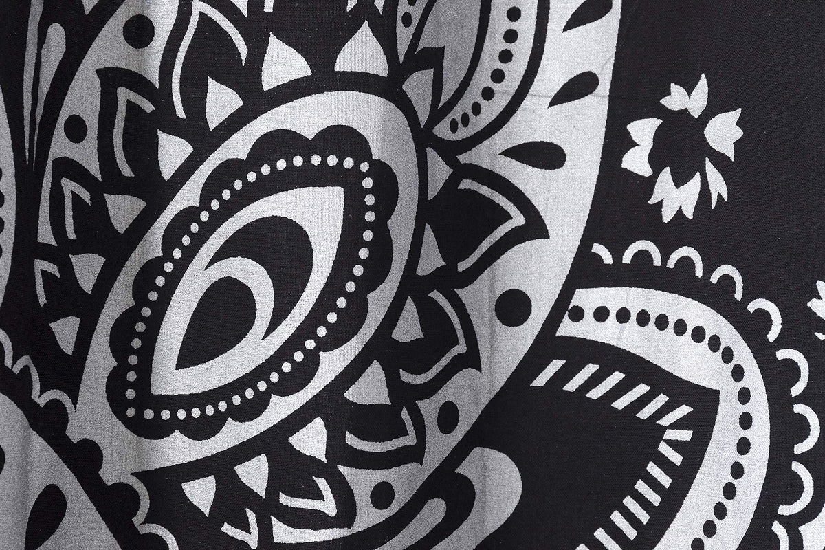 Indian Hippie Bohemian Beautiful Ombre Color Mandala Curtain Panels Black Silver (38"W x 83"L (Pack of 2) / Black Silver)