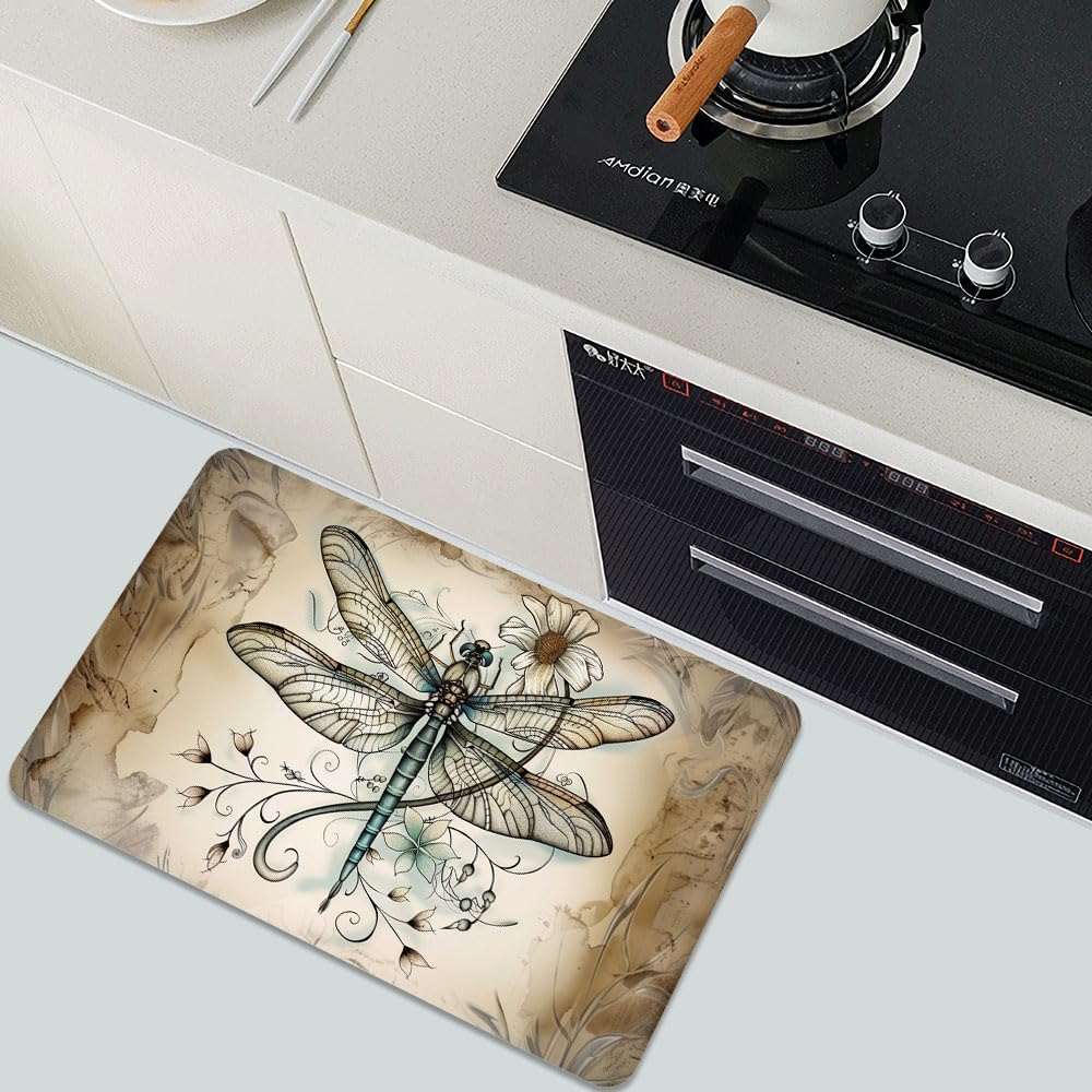Bath Mat Bathroom Rug (Dragonflies and Flowers- / 1'8" x 2'8" (Rectangular))