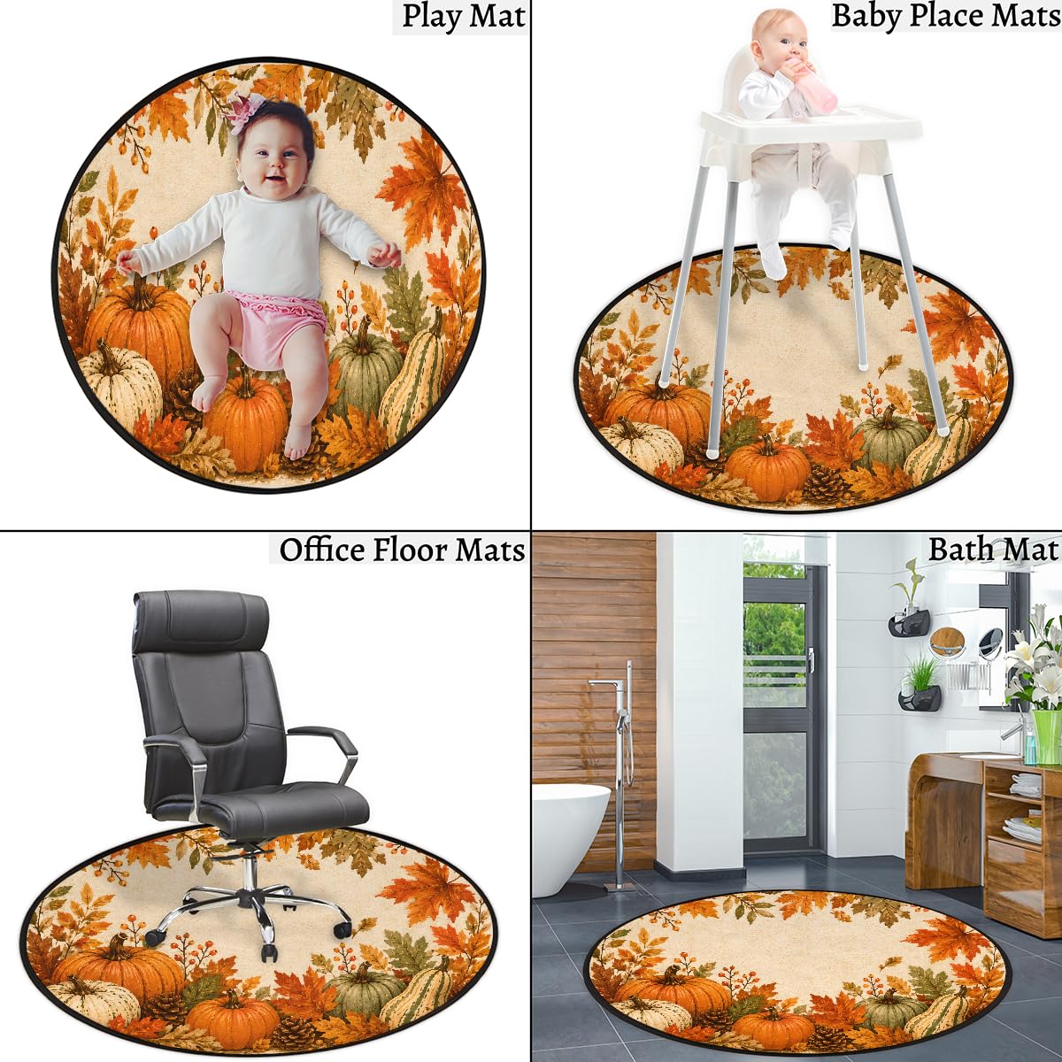 3 Ft Fall Round Rug Circle Area Rugs Circular Door Mat for Indoor (B:b-13 / 3' (Round))