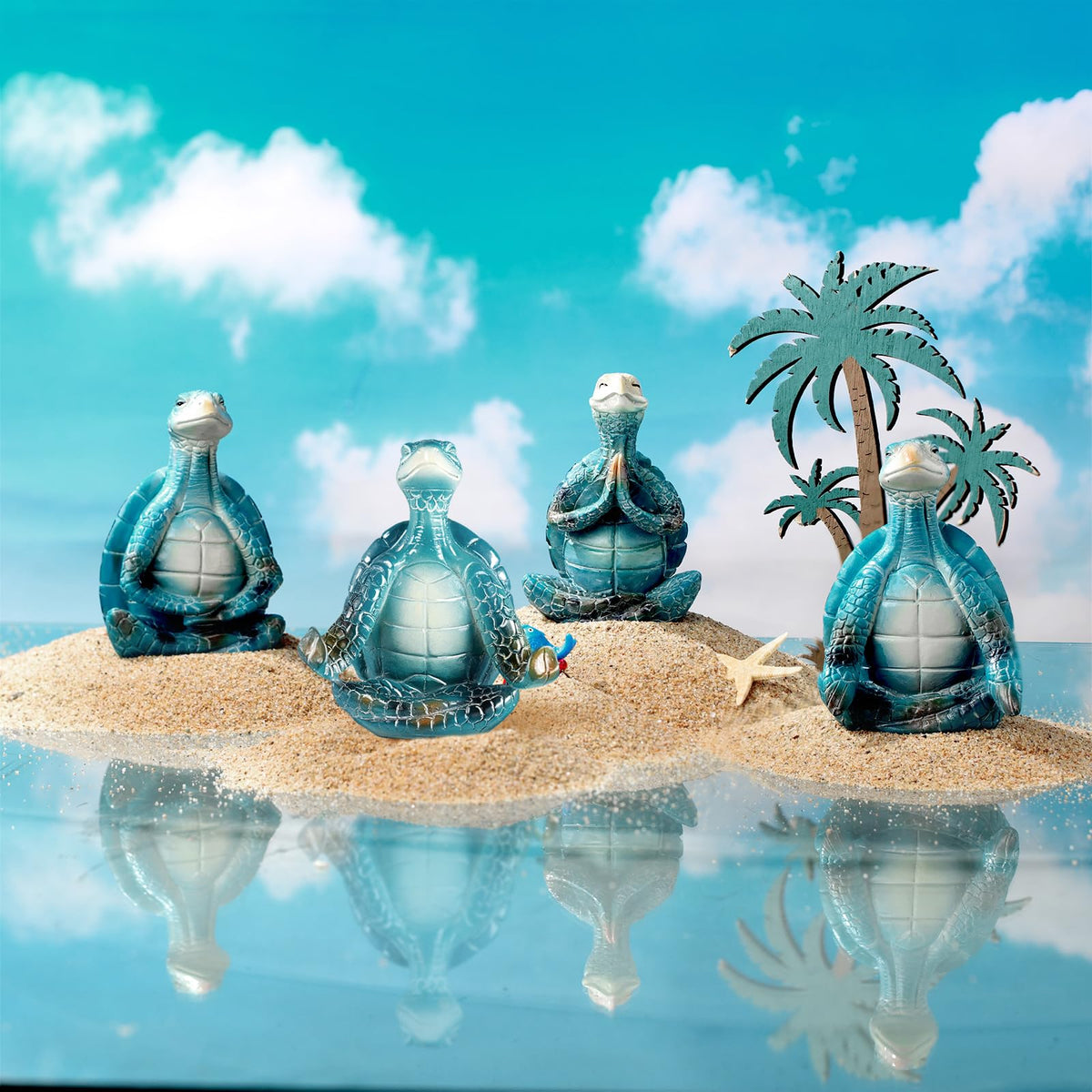 4 Pcs Sea Turtle Figurines Resin Meditation Yoga Statue Gift (Stylish)