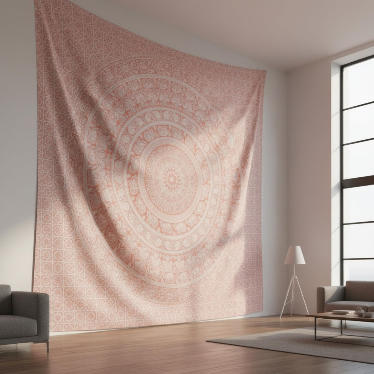 Cotton Mandala Tapestry (Pink / 84"L x 90"W)