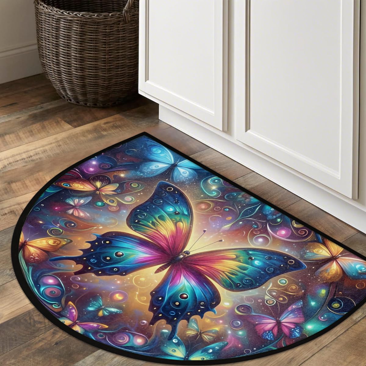 Abstract Butterfly Half Round Door Mat Semi Circle Rug Half Moon Doormat (A:a-7)