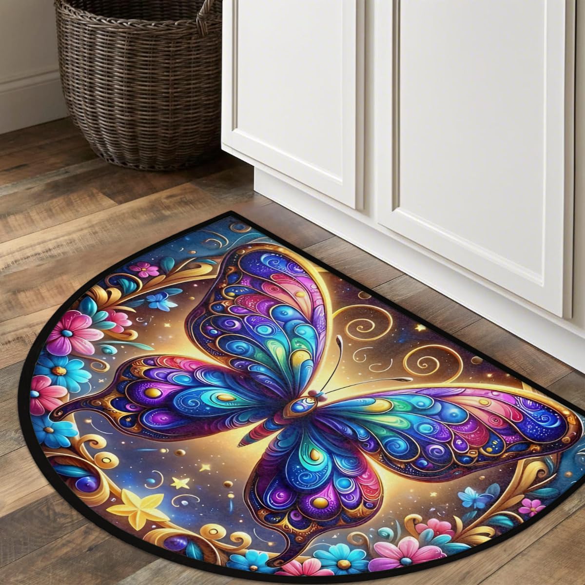 Butterfly Half Round Door Mat Non Slip Half Circle Rugs (E:color 6)