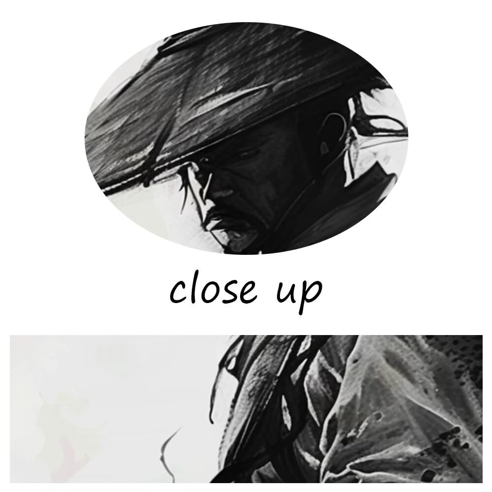 Japanese Samurai Wall Art Black and White Warrior Wall Decor Prints Vintage Japanese Cultural Samurai Pictures Canvas Painting Framed for Living Room Office Home Artwork Framed (60"Wx32"H / White and black)